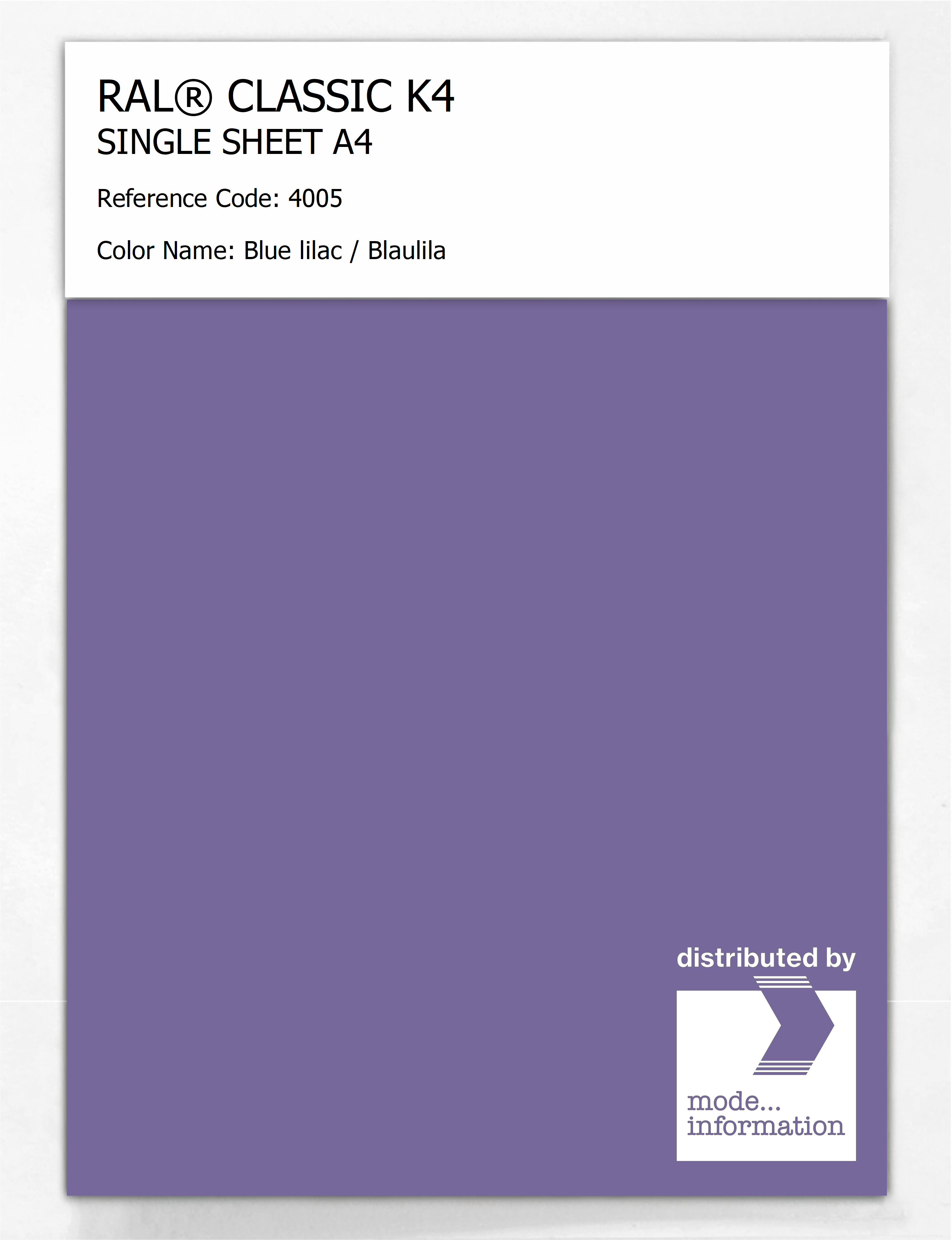 Product image 1 of the product “RAL® CLASSIC K4 SHEET SEMI MATT A4 4005 Blue lilac / Blaulila ”