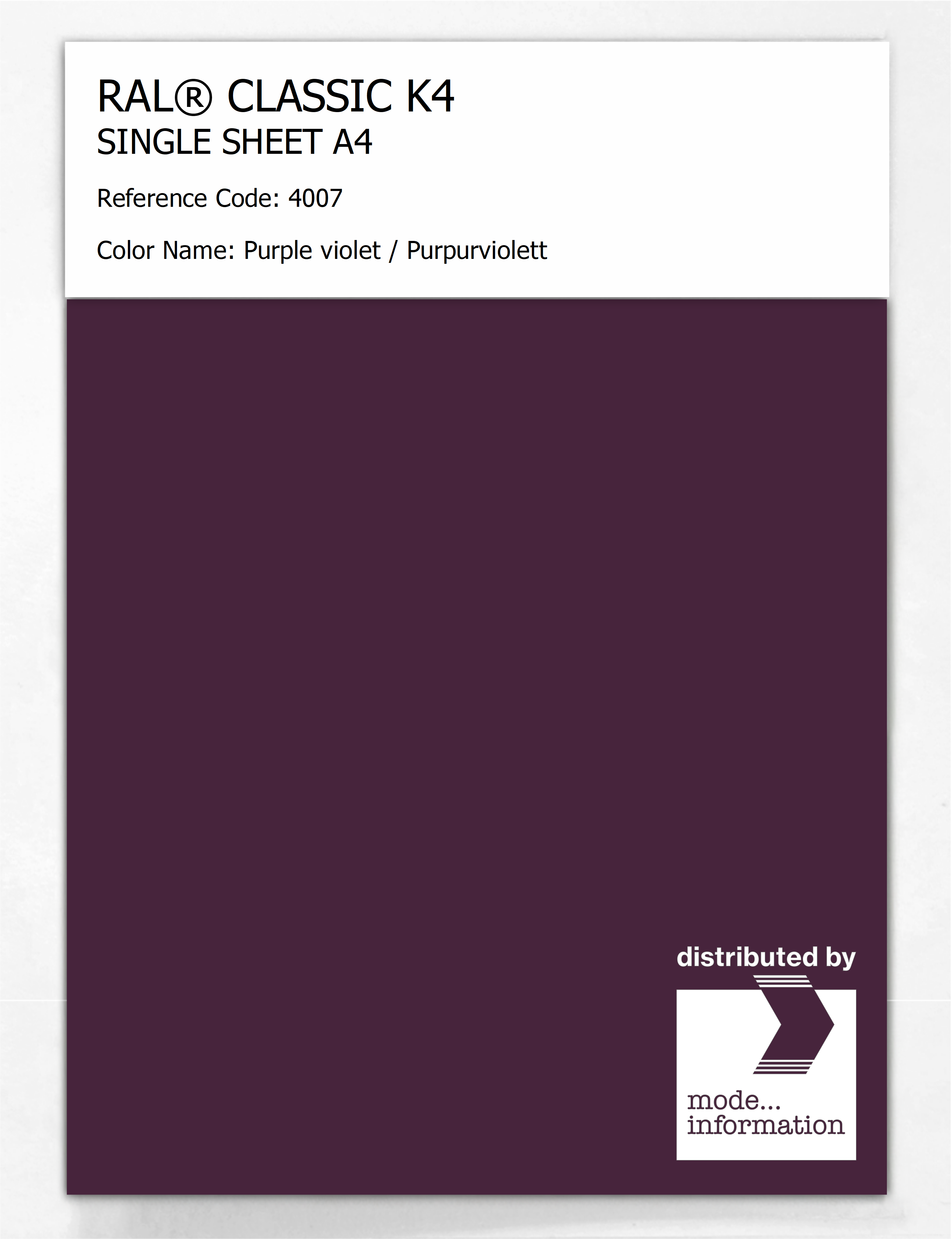 Artikelbild 1 des Artikels “RAL® CLASSIC K4 SHEET SEMI MATT A4 4007 Purple violet / Purpurviolett “