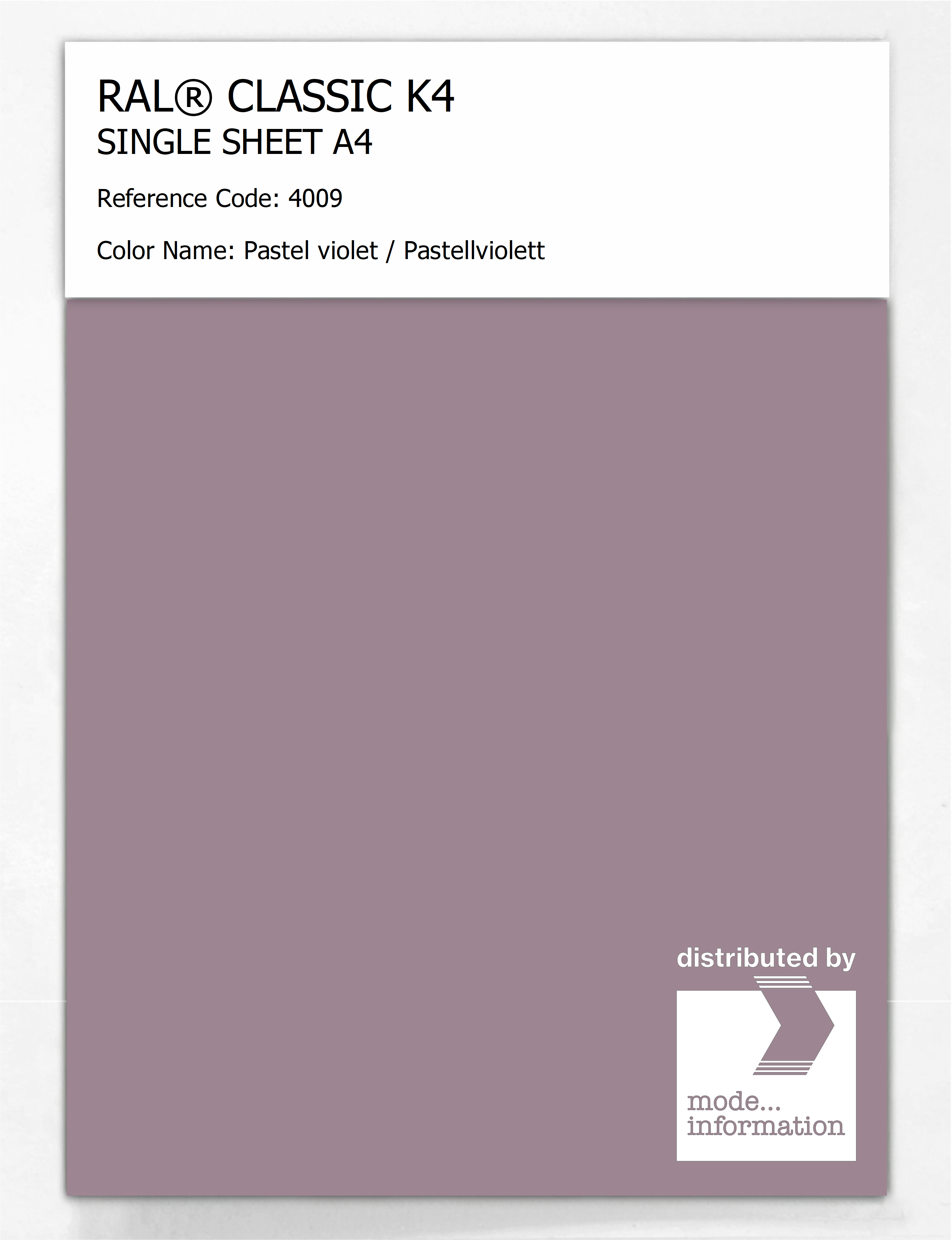 Product image 1 of the product “RAL® CLASSIC K4 SHEET SEMI MATT A4 4009 Pastel violet / Pastellviolett ”