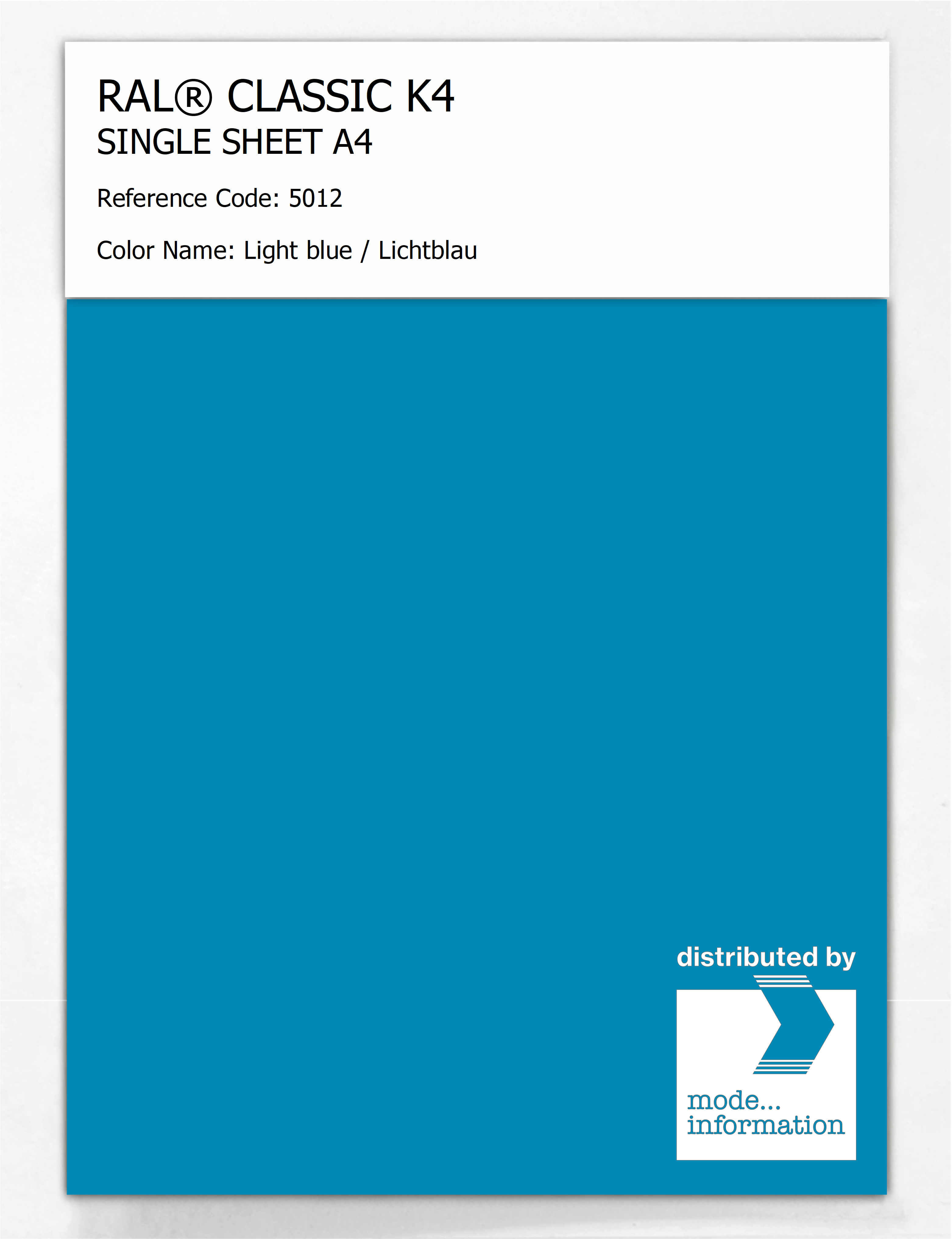 Product image 1 of the product “RAL® CLASSIC K4 SHEET SEMI MATT A4 5012 Light blue / Lichtblau ”