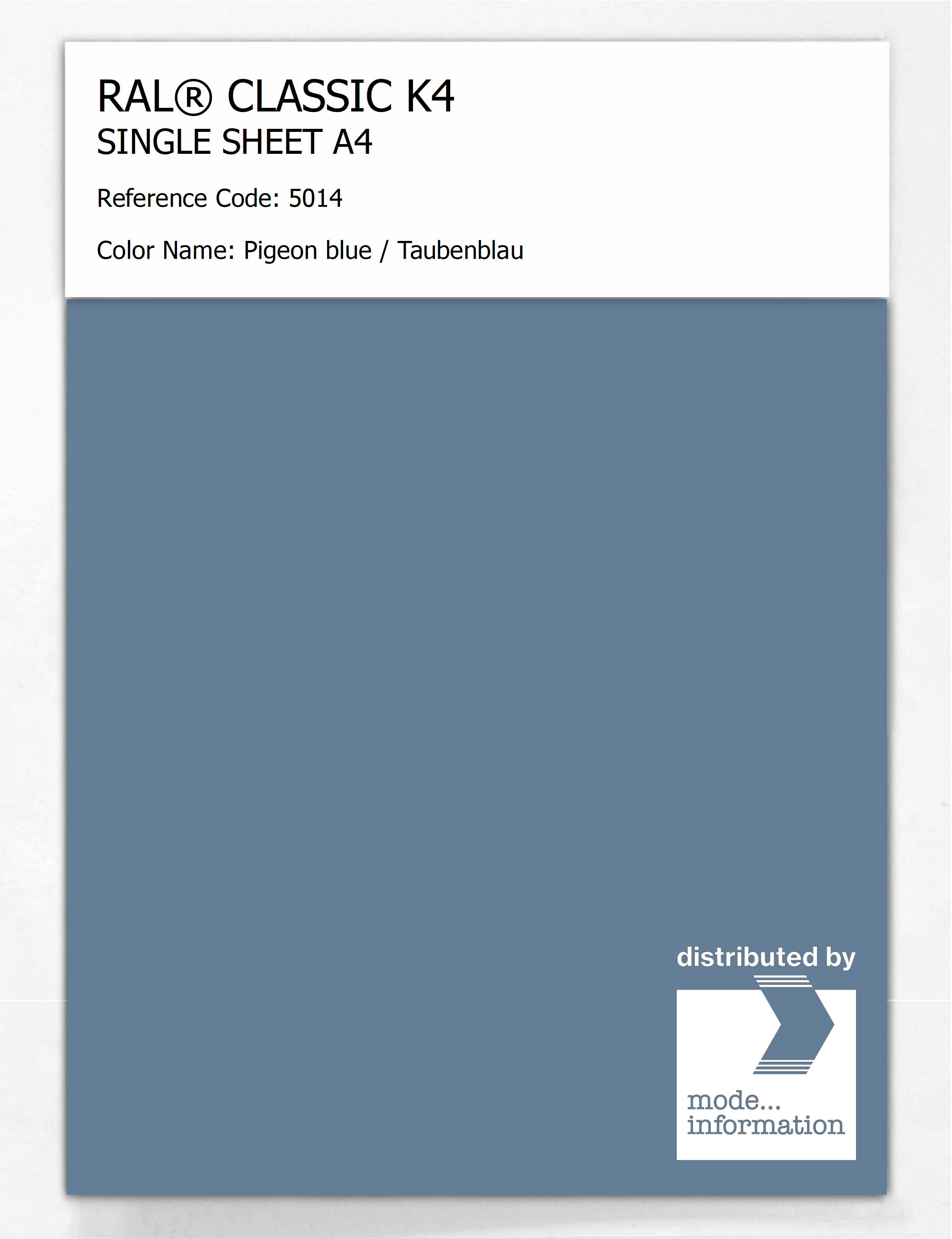 Product image 1 of the product “RAL® CLASSIC K4 SHEET SEMI MATT A4 5014 Pigeon blue / Taubenblau ”