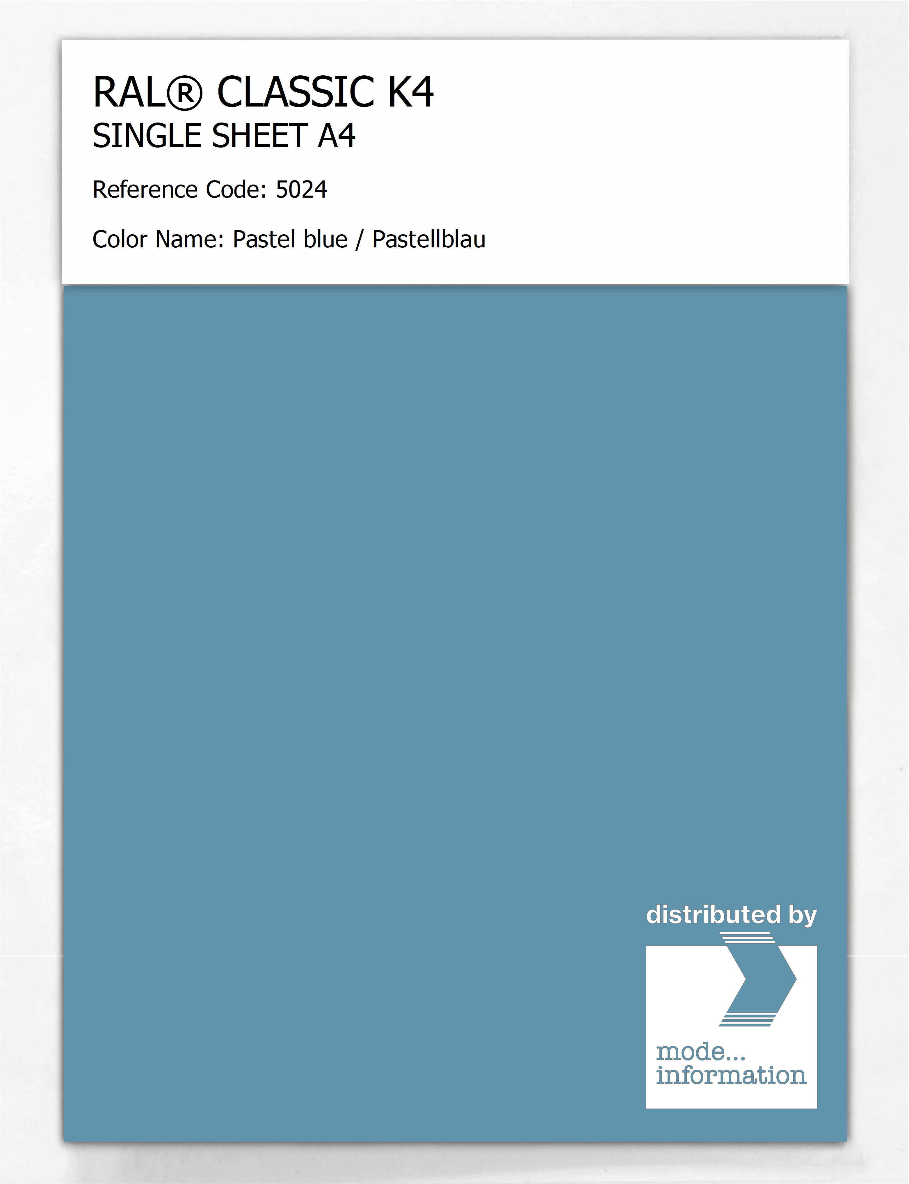 Product image 1 of the product “RAL® CLASSIC K4 SHEET SEMI MATT A4 5024 Pastel blue / Pastellblau ”