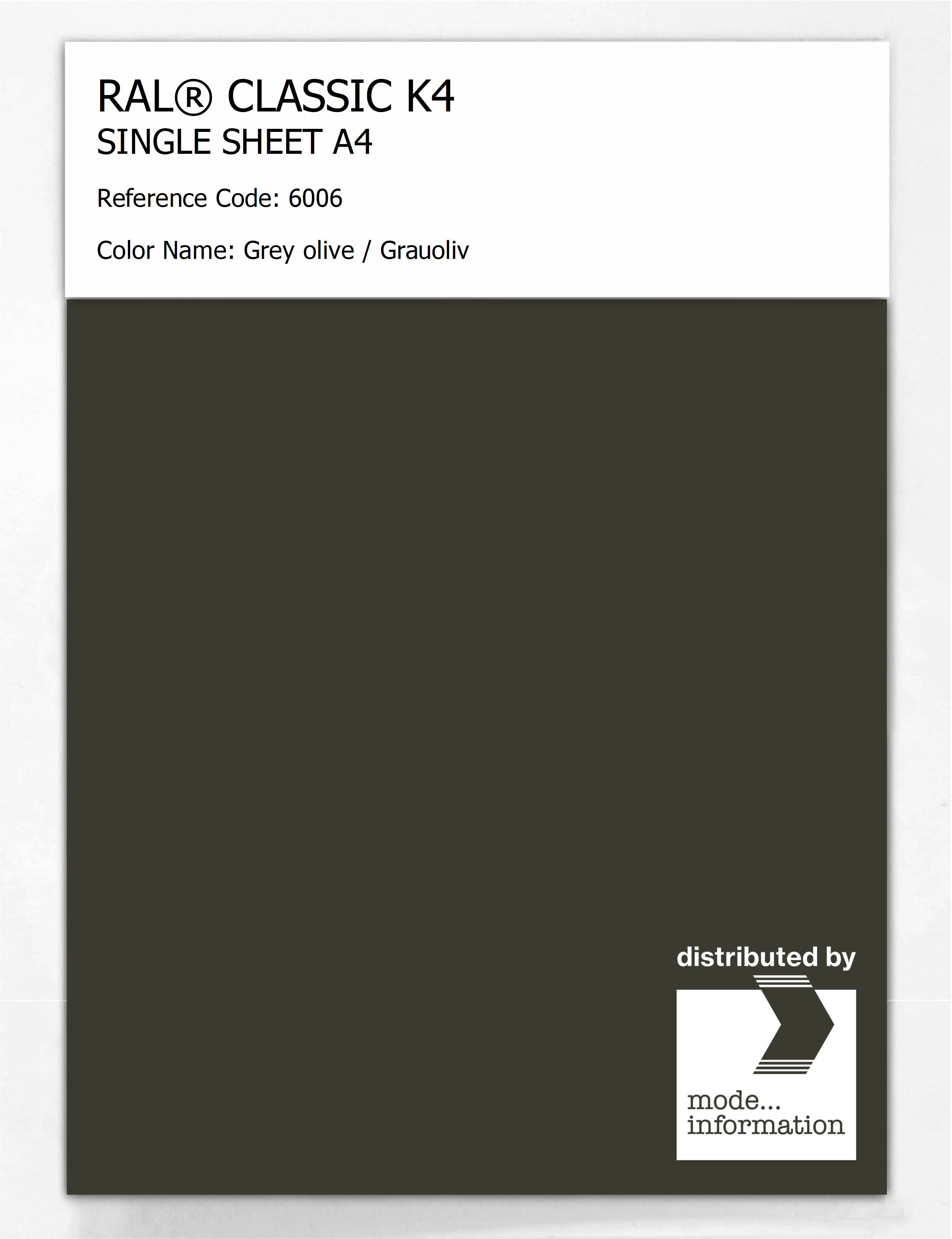 Product image 1 of the product “RAL® CLASSIC K4 SHEET SEMI MATT A4 6006 Grey olive / Grauoliv ”