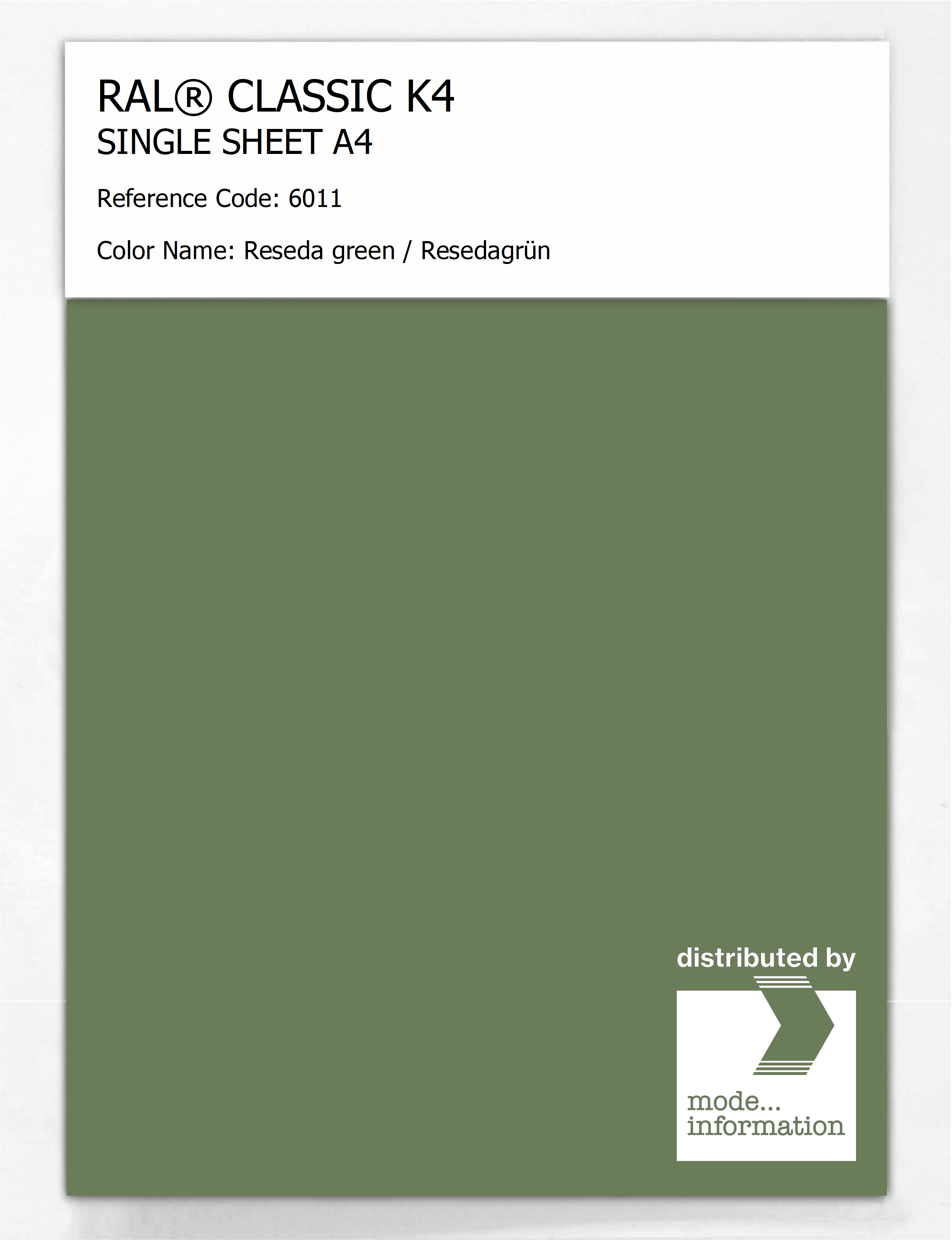 Product image 1 of the product “RAL® CLASSIC K4 SHEET SEMI MATT A4 6011 Reseda green / Resedagrün ”