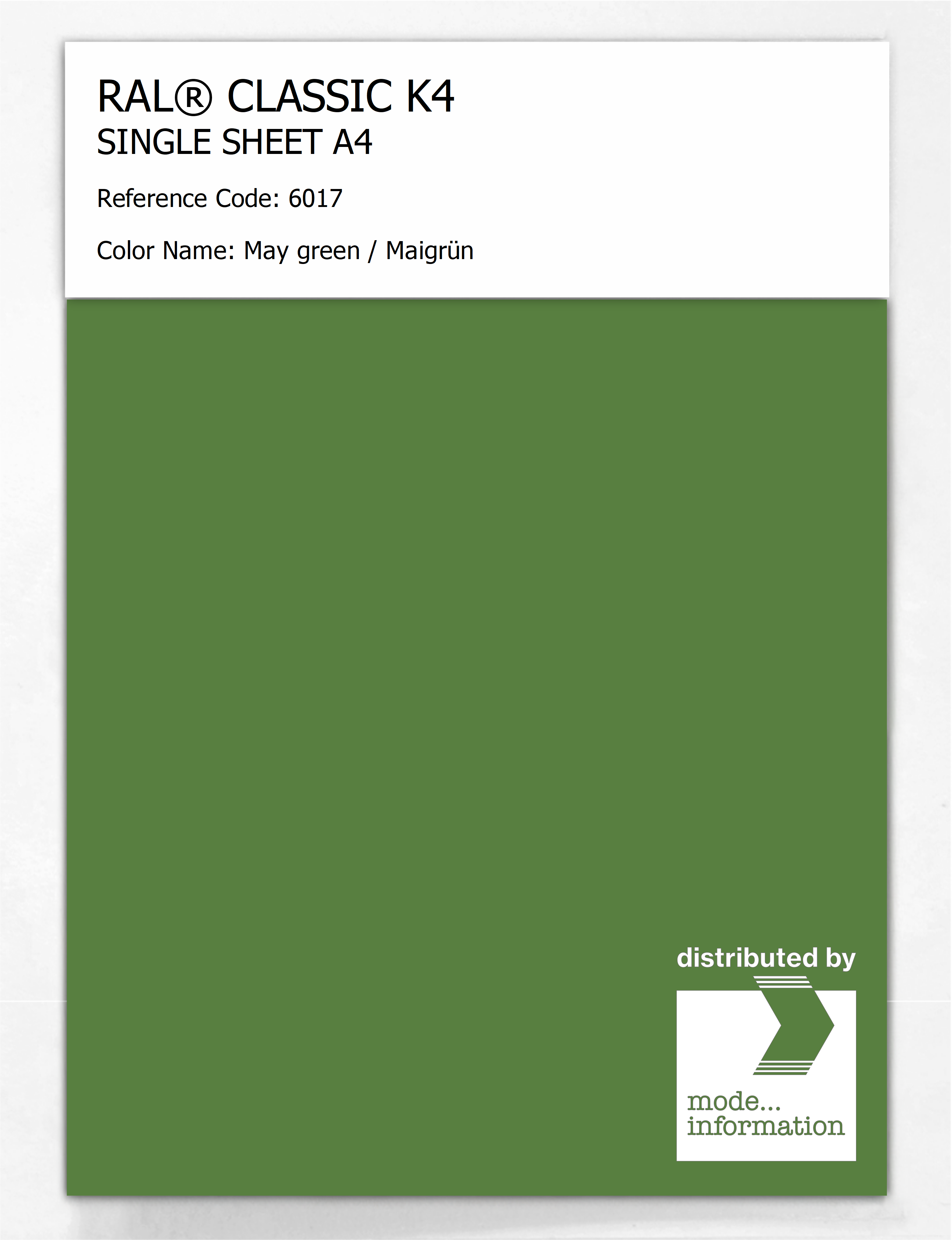 Product image 1 of the product “RAL® CLASSIC K4 SHEET SEMI MATT A4 6017 May green / Maigrün ”