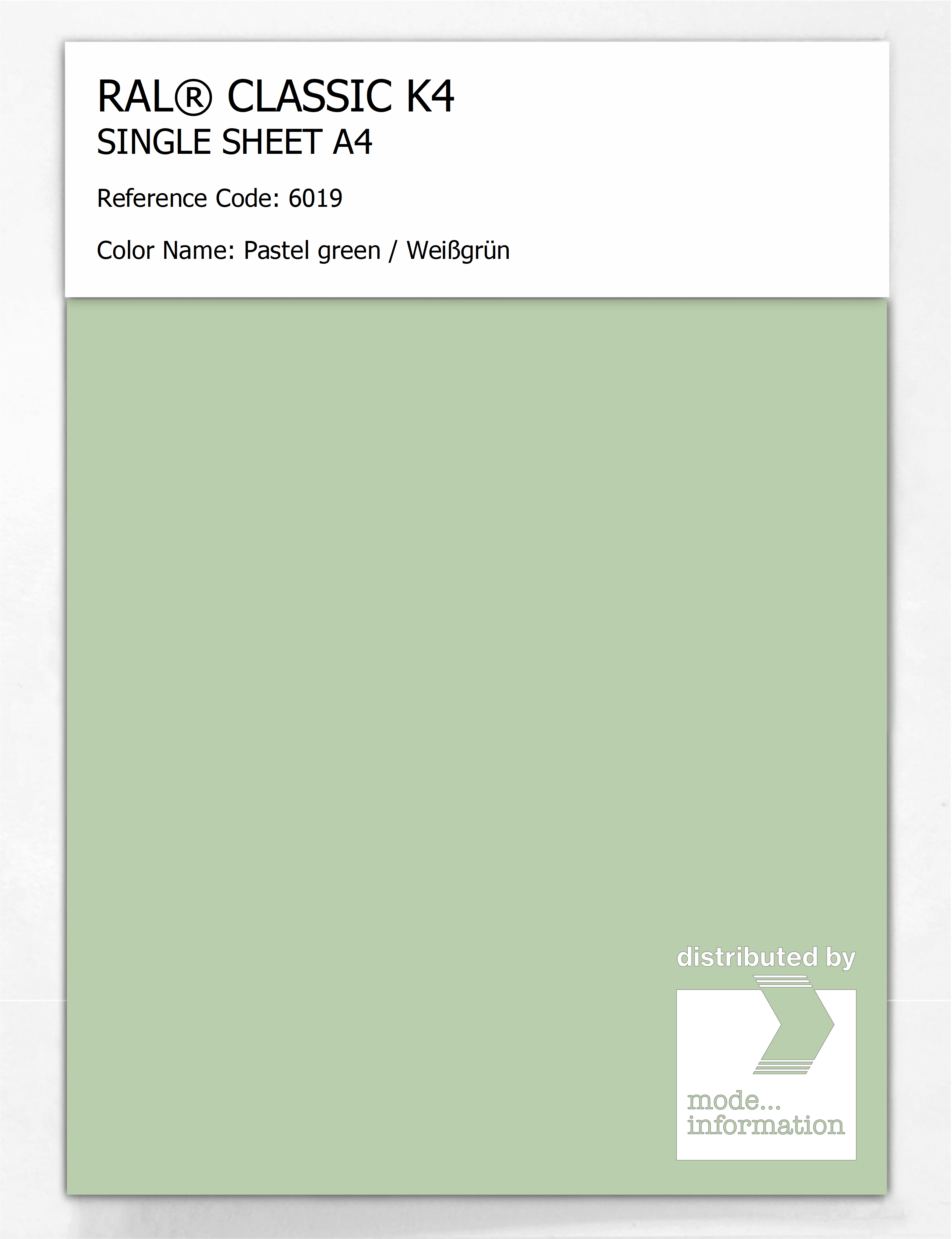 Artikelbild 1 des Artikels “RAL® CLASSIC K4 SHEET SEMI MATT A4 6019 Pastel green / Weißgrün “