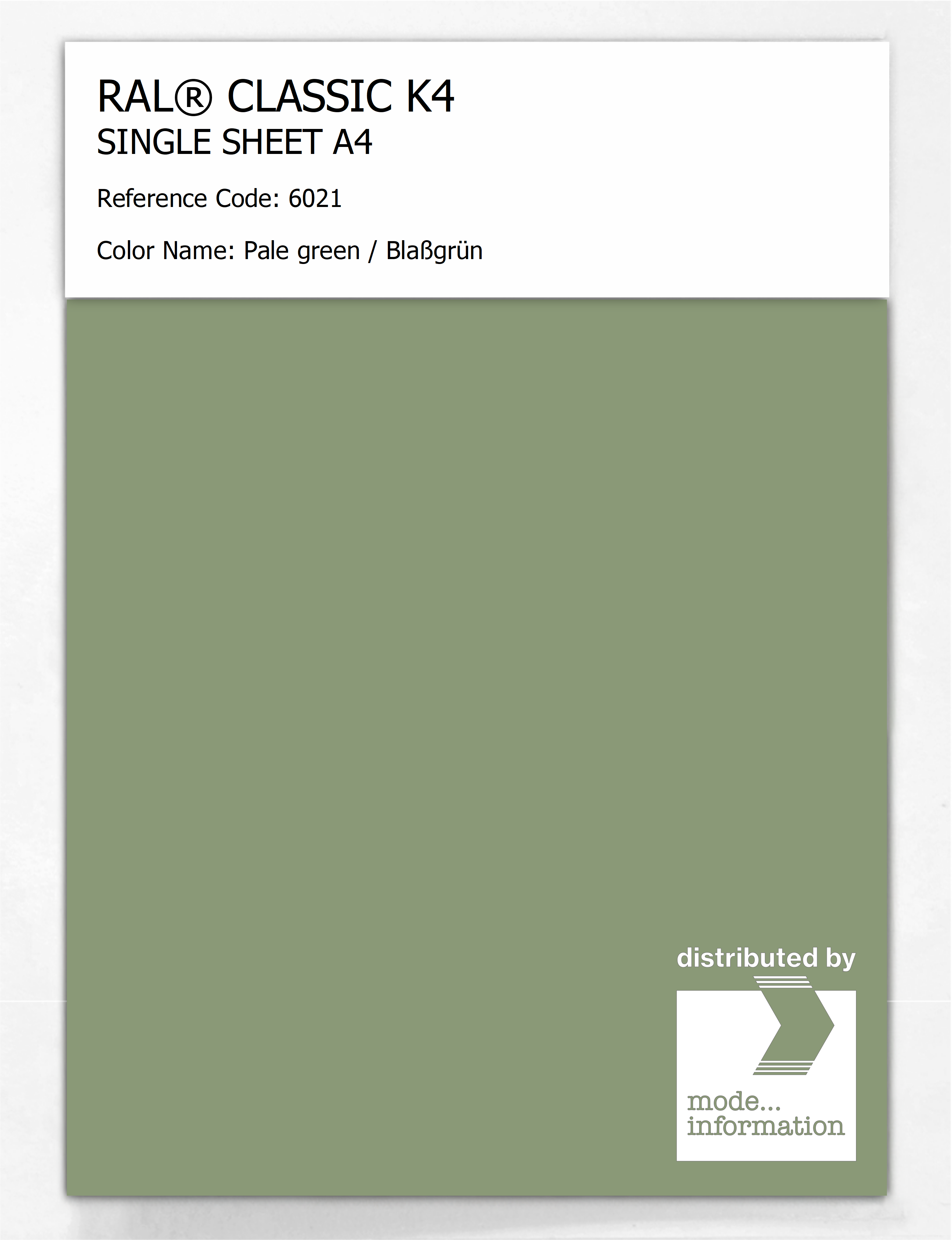 Artikelbild 1 des Artikels “RAL® CLASSIC K4 SHEET SEMI MATT A4 6021 Pale green / Blaßgrün “