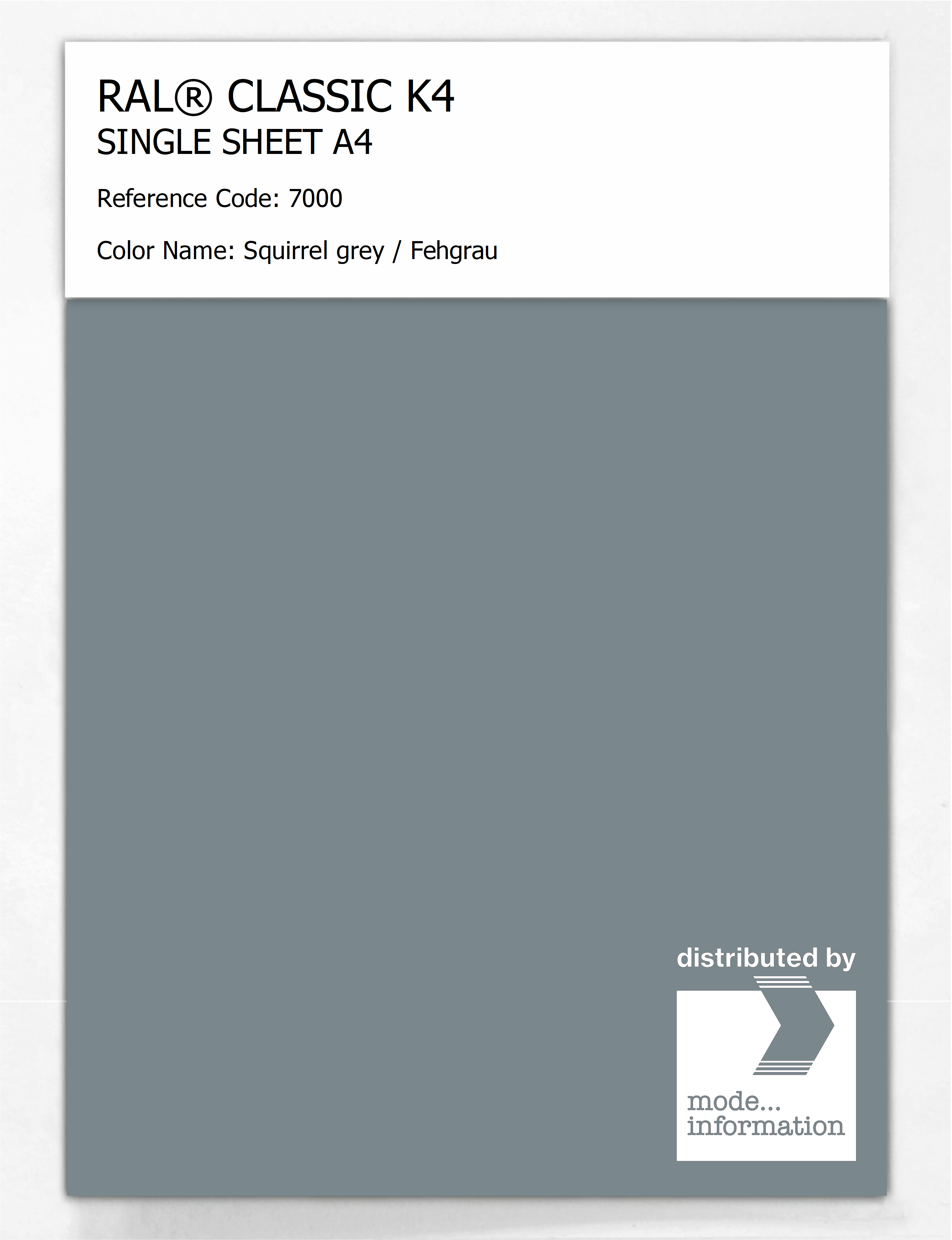 Product image 1 of the product “RAL® CLASSIC K4 SHEET SEMI MATT A4 7000 Squirrel grey / Fehgrau ”