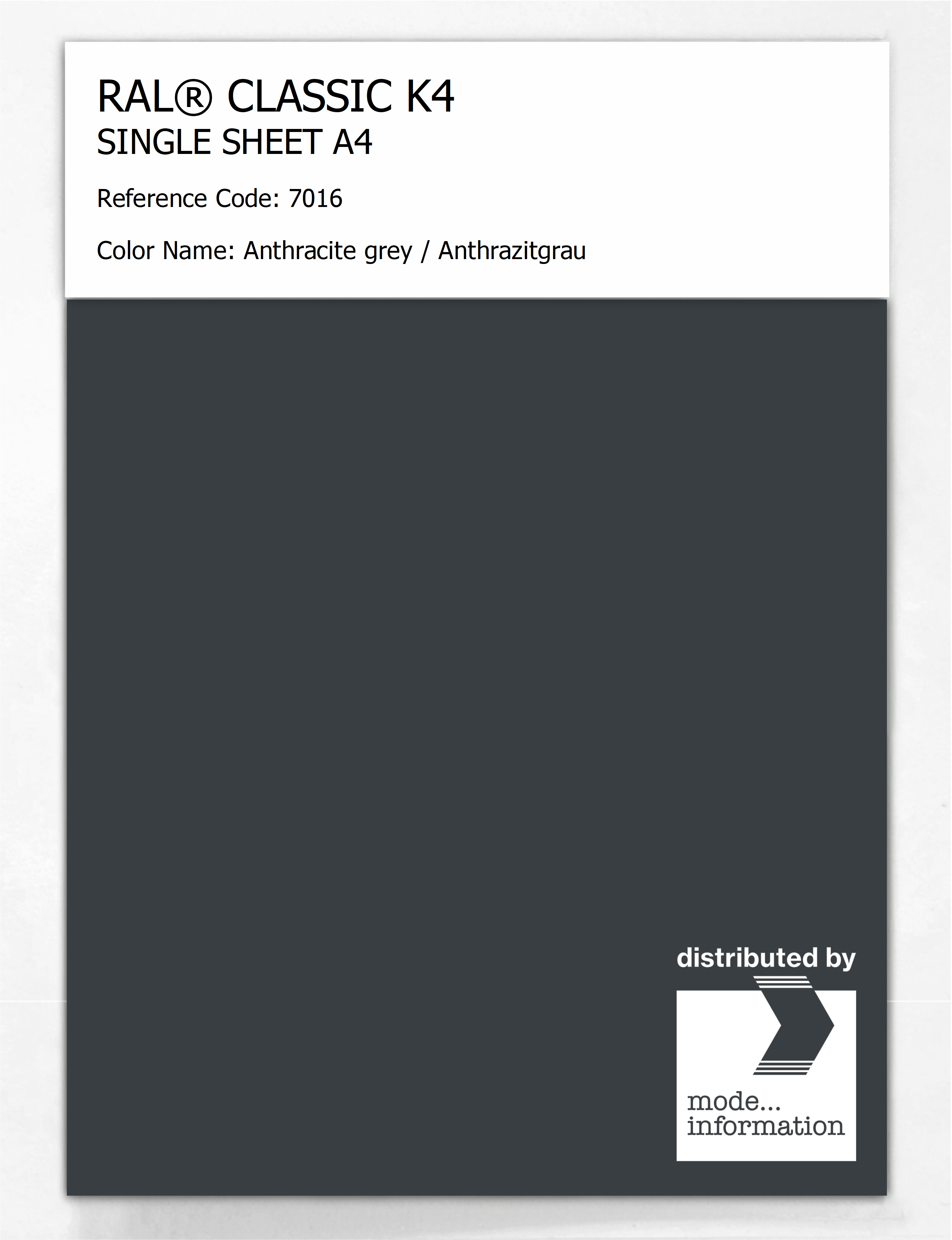 Artikelbild 1 des Artikels “RAL® CLASSIC K4 SHEET SEMI MATT A4 7016 Anthracite grey / Anthrazitgrau “