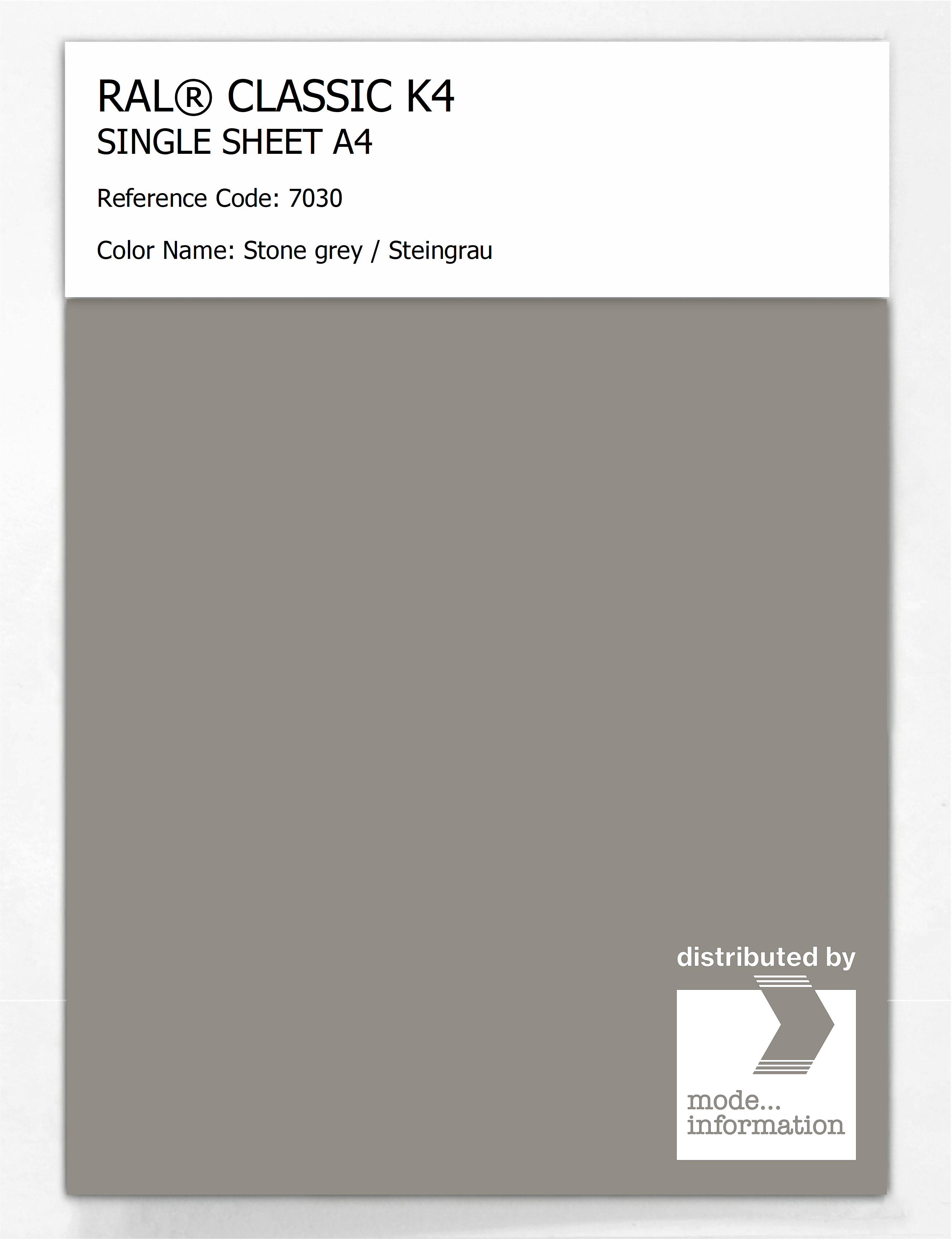 Product image 1 of the product “RAL® CLASSIC K4 SHEET SEMI MATT A4 7030 Stone grey / Steingrau ”
