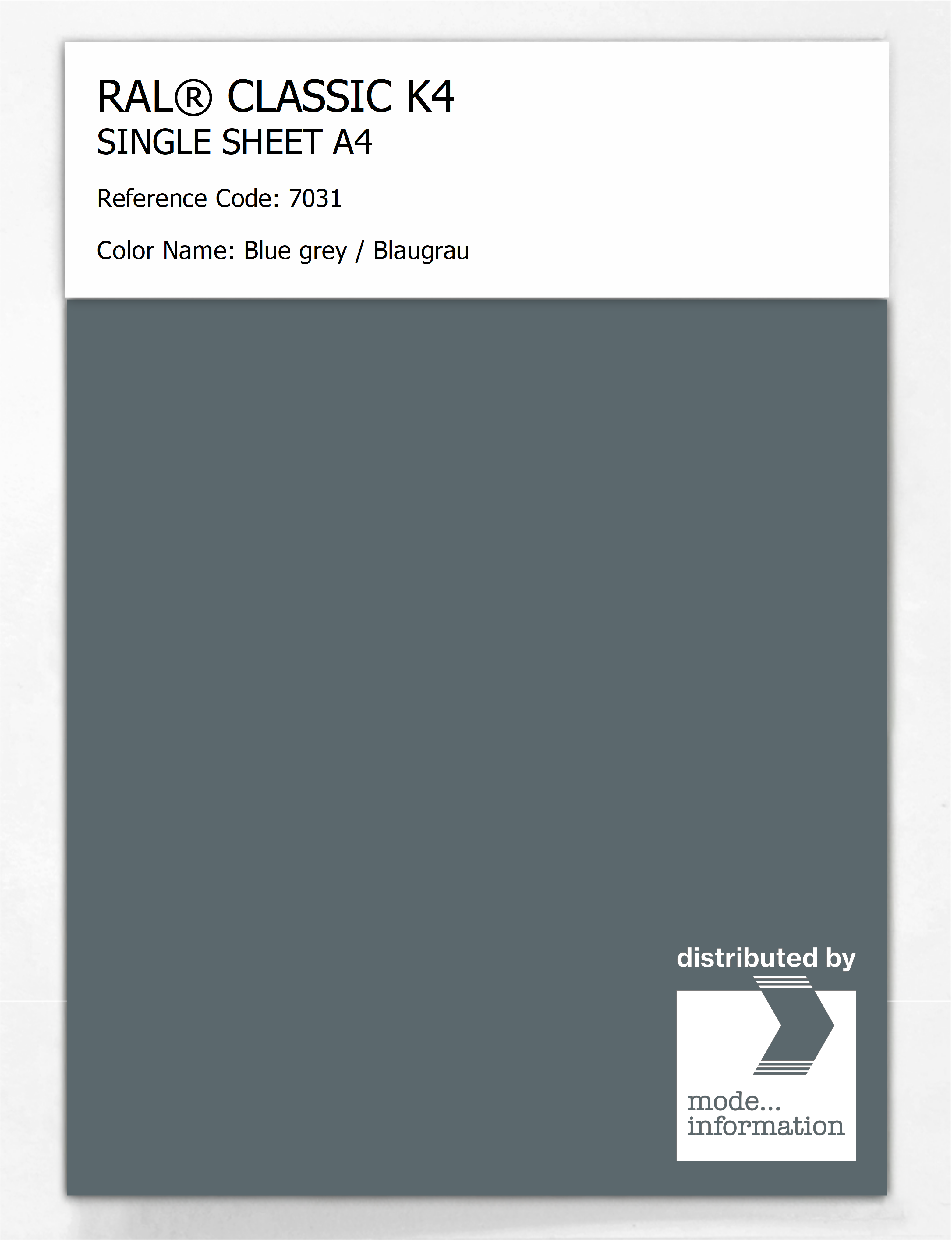 Product image 1 of the product “RAL® CLASSIC K4 SHEET SEMI MATT A4 7031 Blue grey / Blaugrau ”