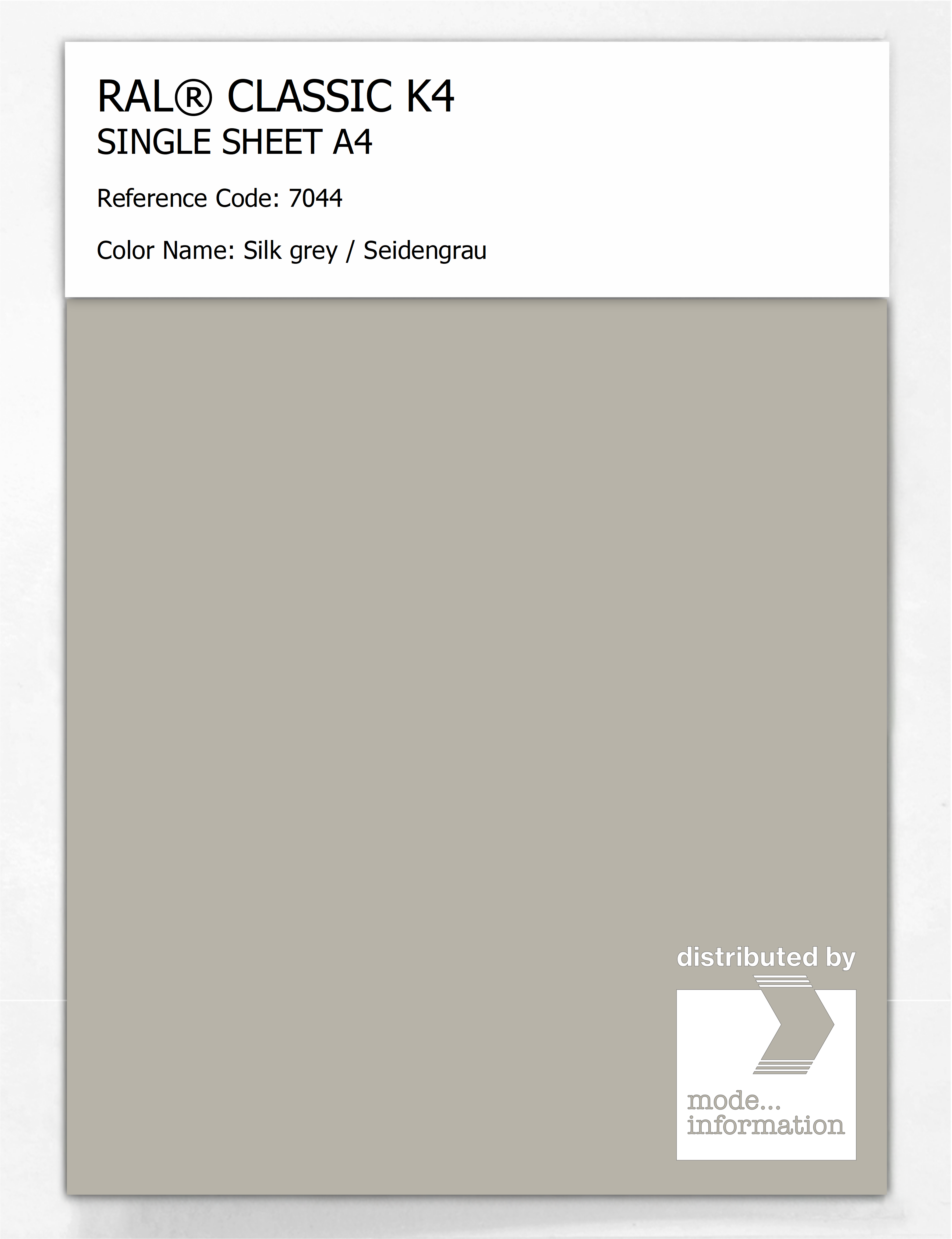 Product image 1 of the product “RAL® CLASSIC K4 SHEET SEMI MATT A4 7044 Silk grey / Seidengrau ”