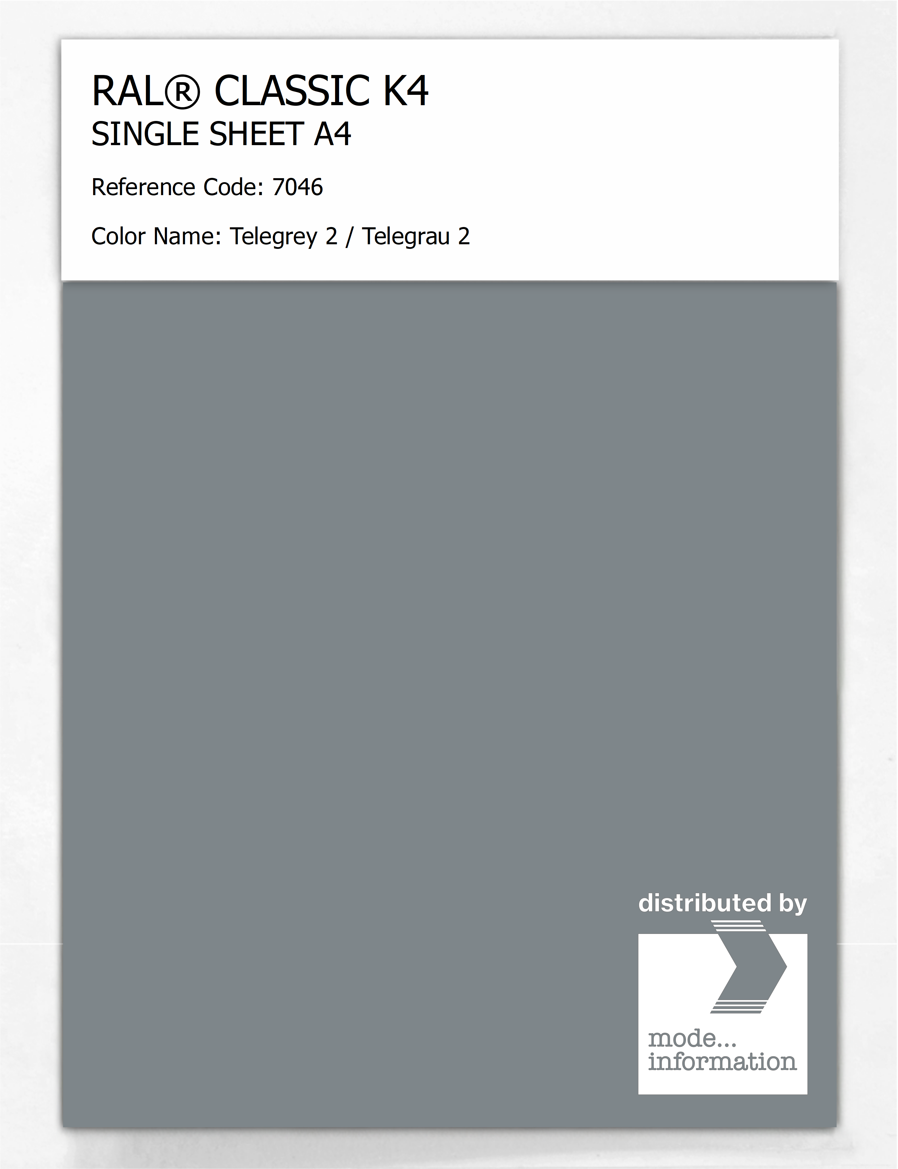 Product image 1 of the product “RAL® CLASSIC K4 SHEET SEMI MATT A4 7046 Telegrey 2 / Telegrau 2 ”