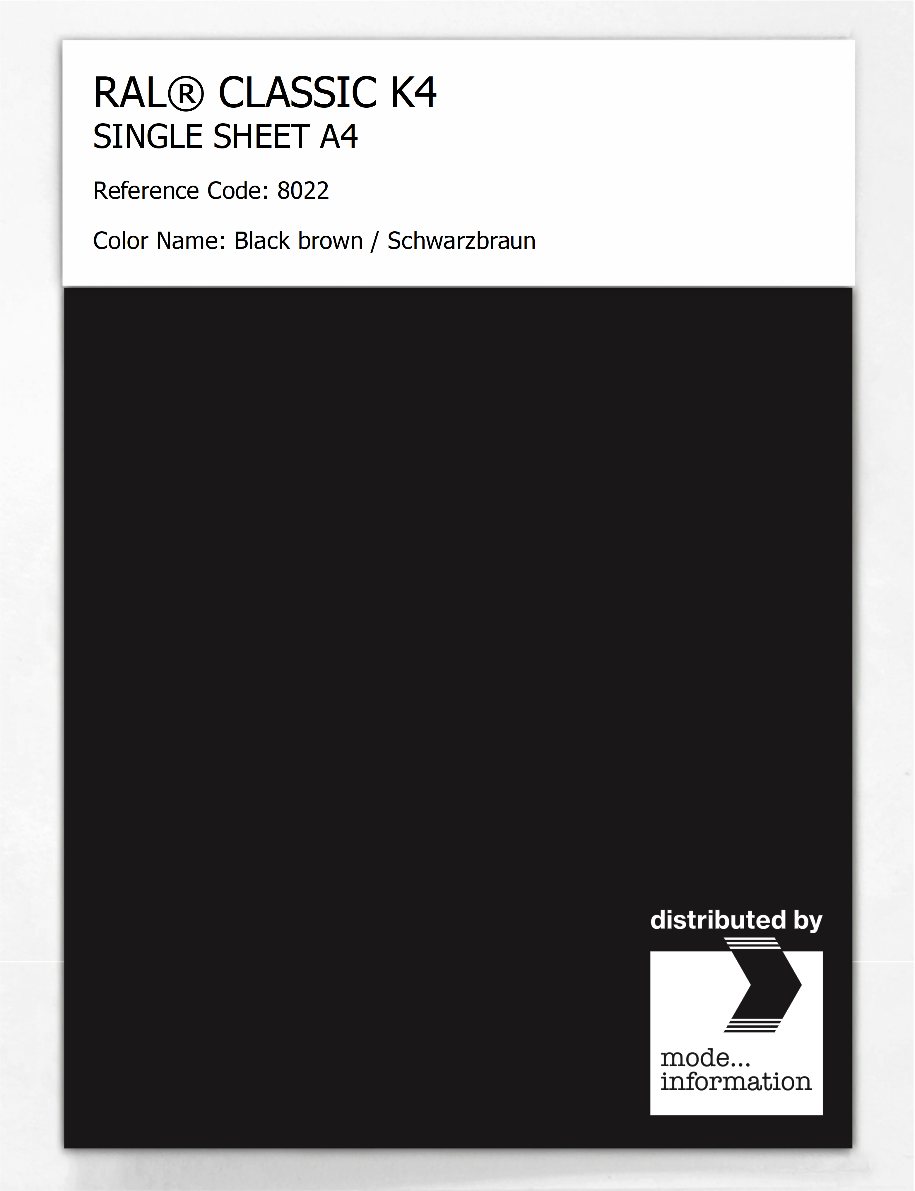 Product image 1 of the product “RAL® CLASSIC K4 SHEET SEMI MATT A4 8022 Black brown / Schwarzbraun ”