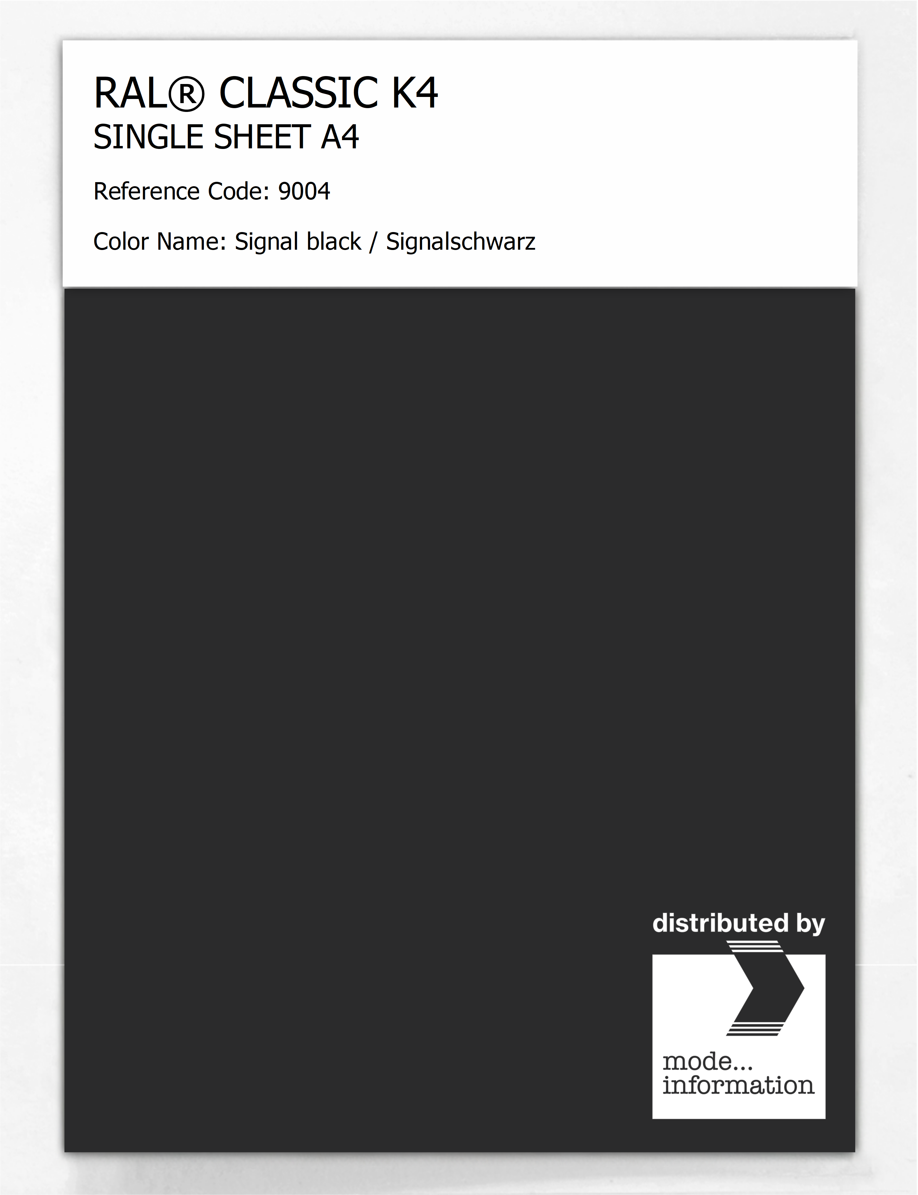 Product image 1 of the product “RAL® CLASSIC K4 SHEET SEMI MATT A4 9004 Signal black / Signalschwarz ”