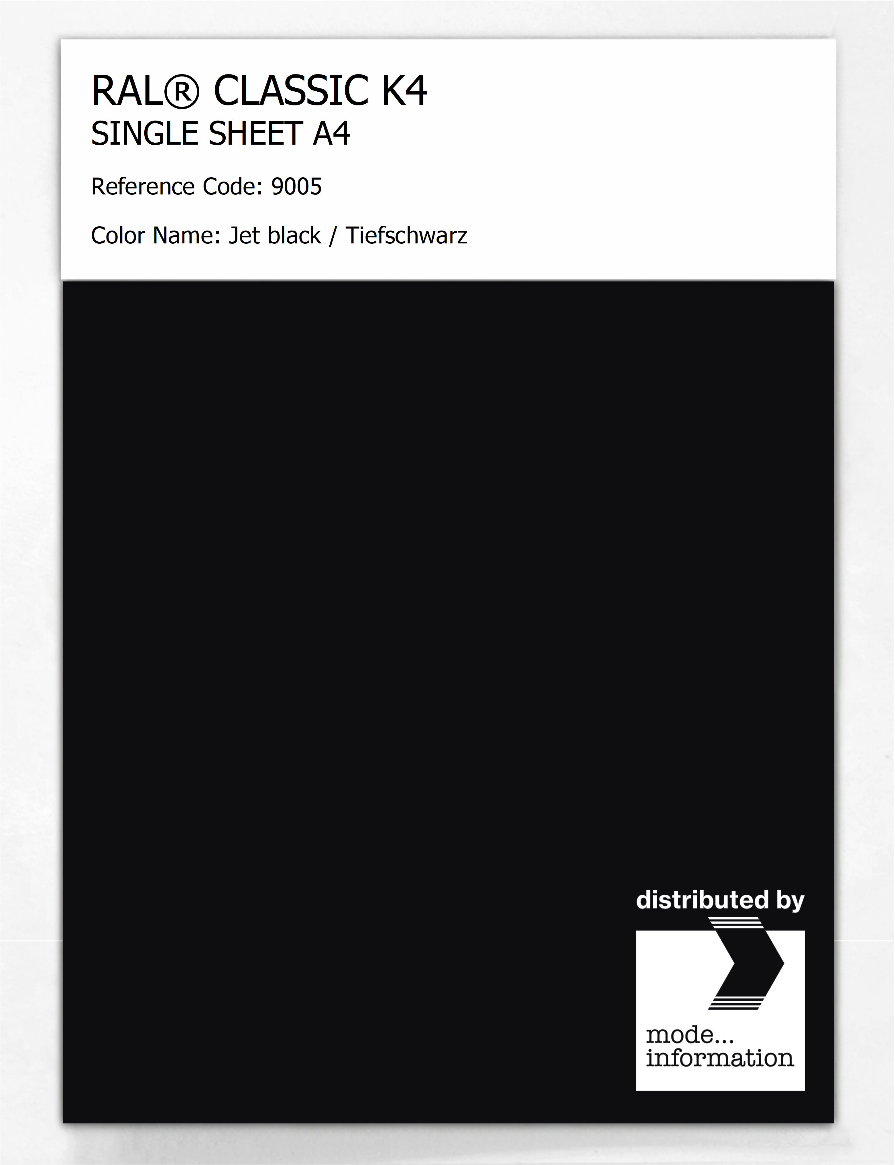 Product image 1 of the product “RAL® CLASSIC K4 SHEET SEMI MATT A4 9005 Jet black / Tiefschwarz ”