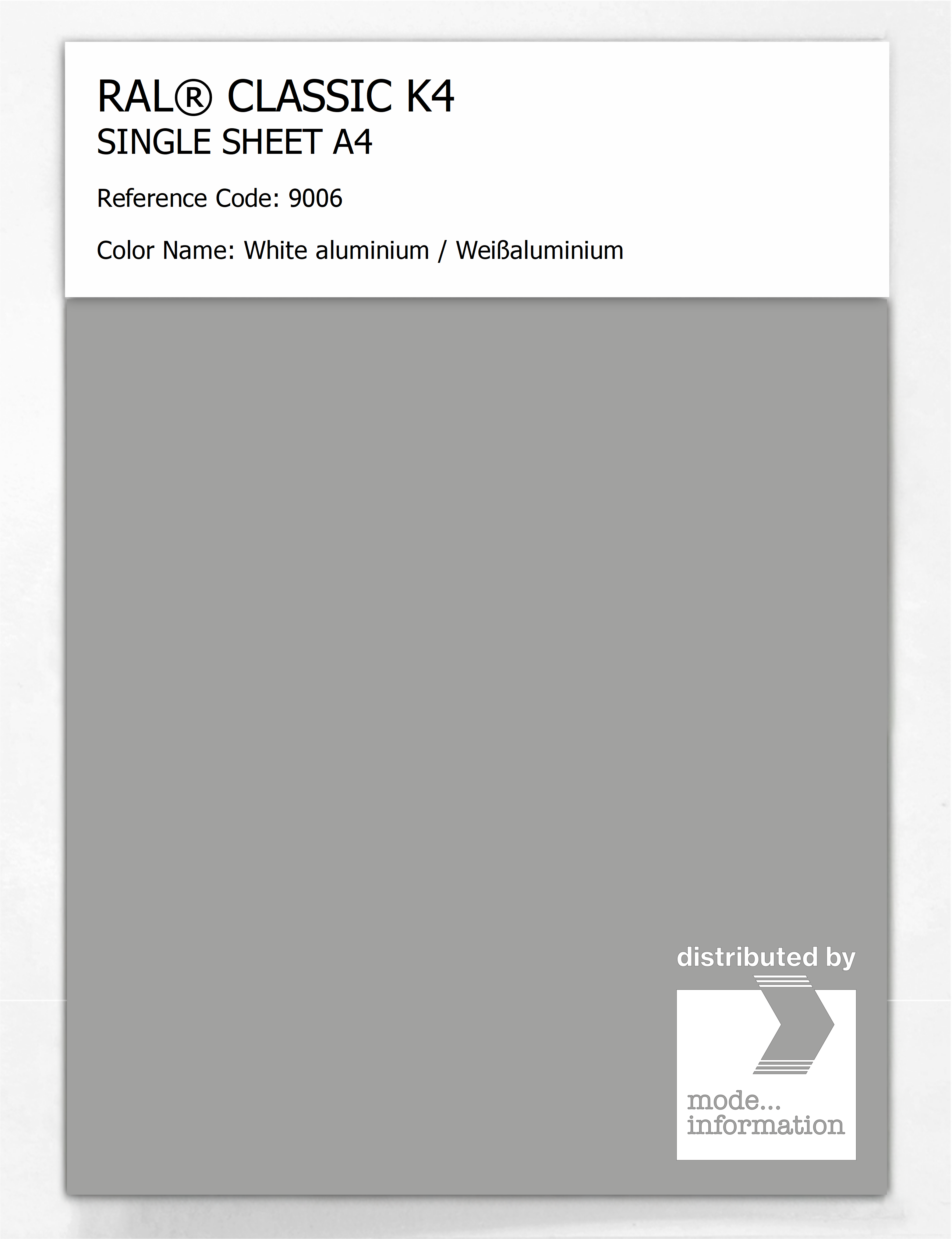 Product image 1 of the product “RAL® CLASSIC K4 SHEET SEMI MATT A4 9006 White aluminium / Weißaluminium ”