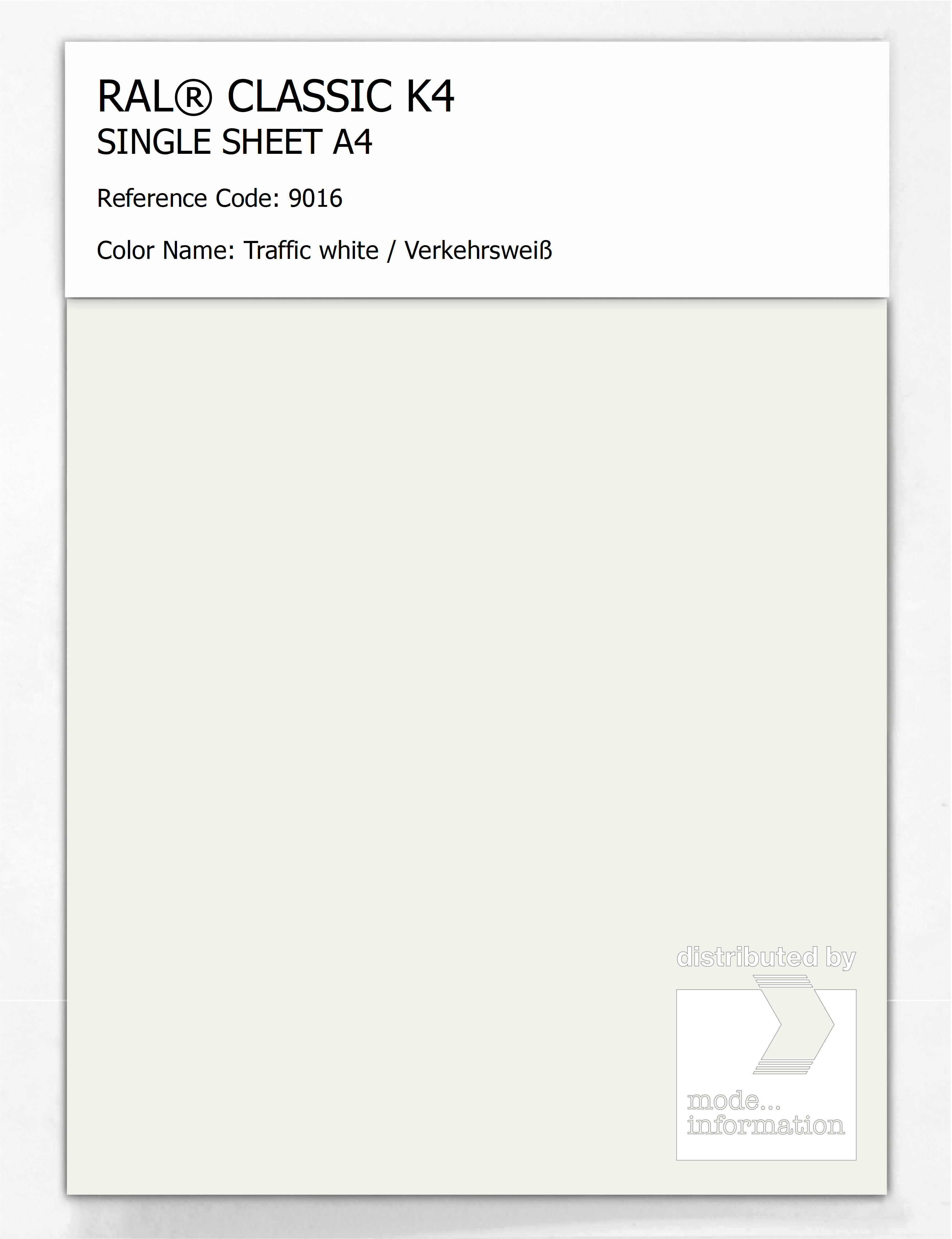 Product image 1 of the product “RAL® CLASSIC K4 SHEET SEMI MATT A4 9016 Traffic white / Verkehrsweiß ”