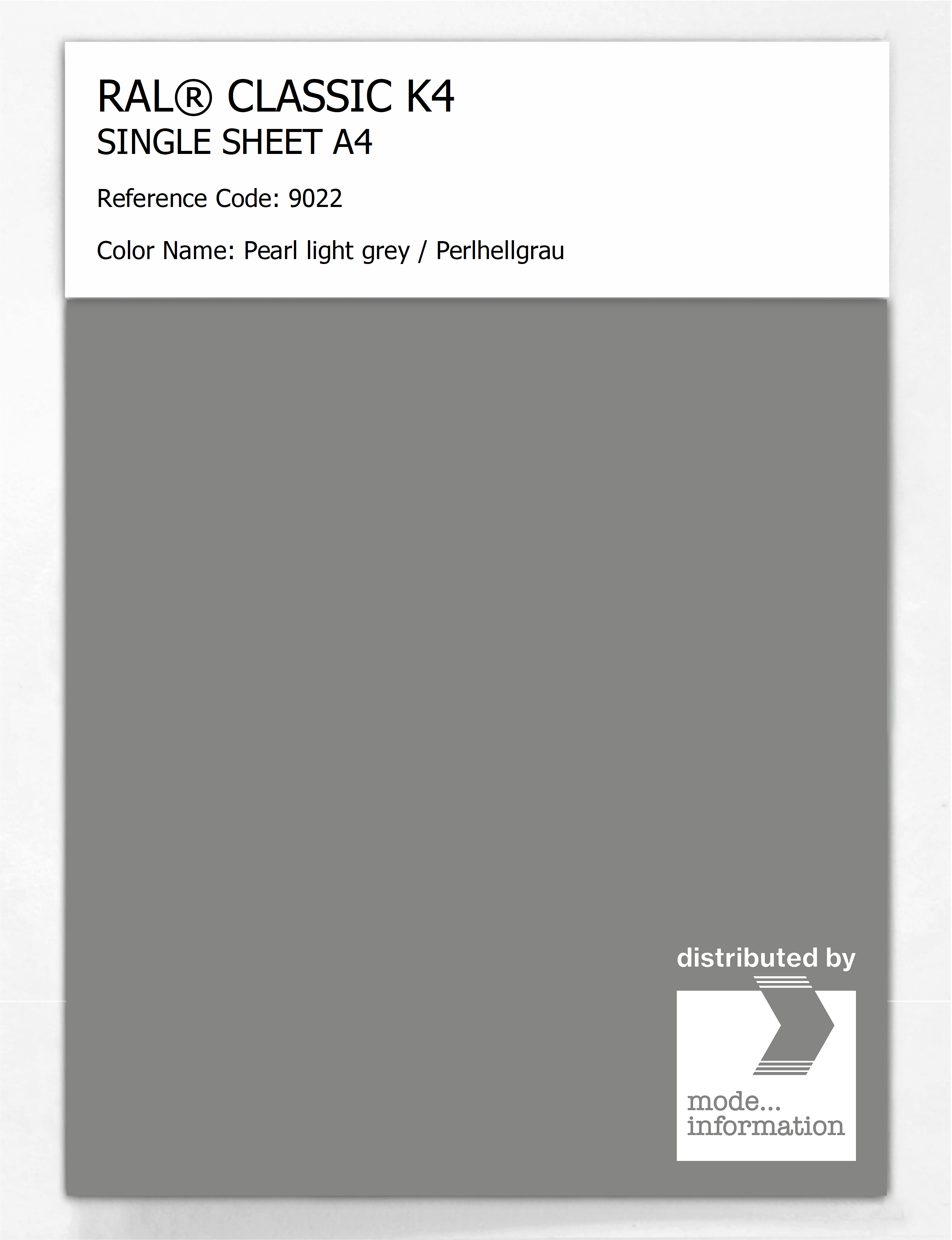 Product image 1 of the product “RAL® CLASSIC K4 SHEET SEMI MATT A4 9022 Pearl light grey / Perlhellgrau ”