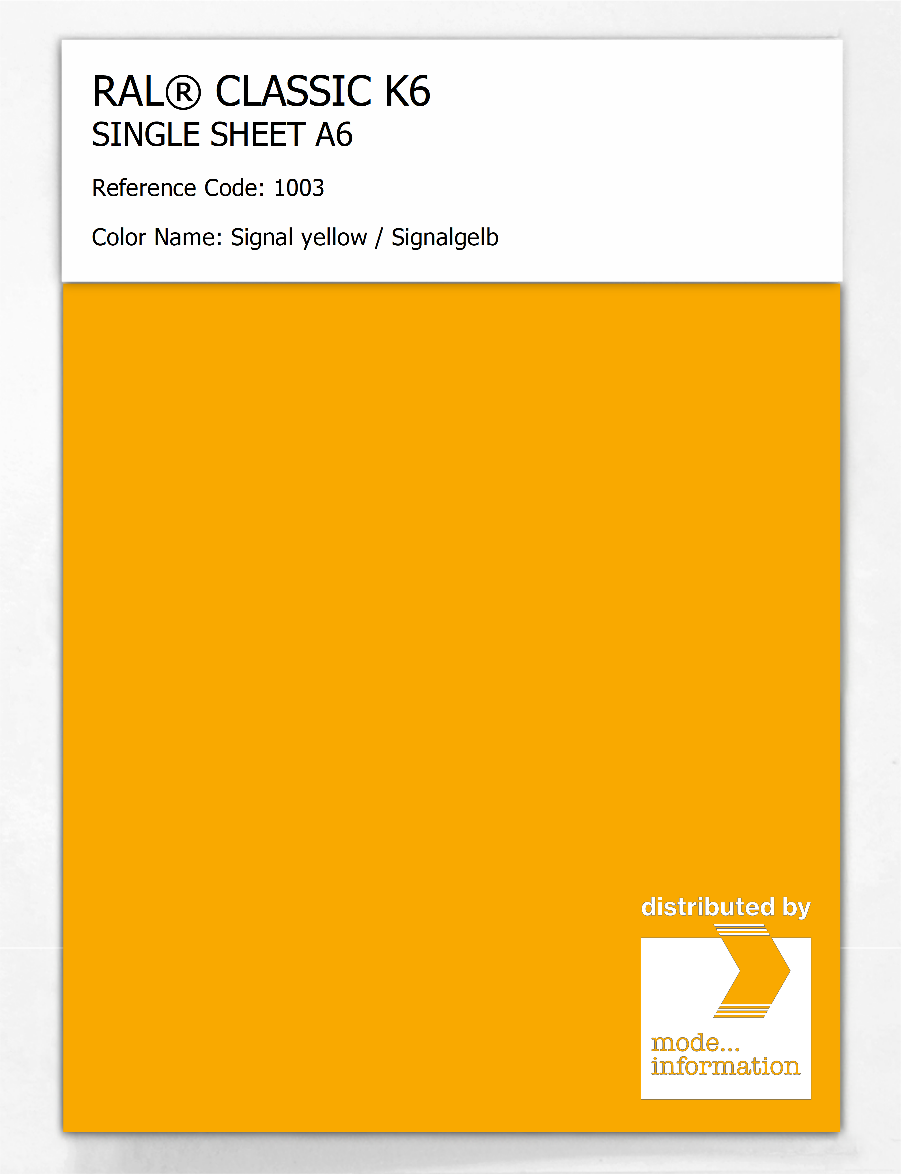 Artikelbild 1 des Artikels “RAL® CLASSIC K6 SINGLE SHEET A6 1003 Signal yellow / Signalgelb “