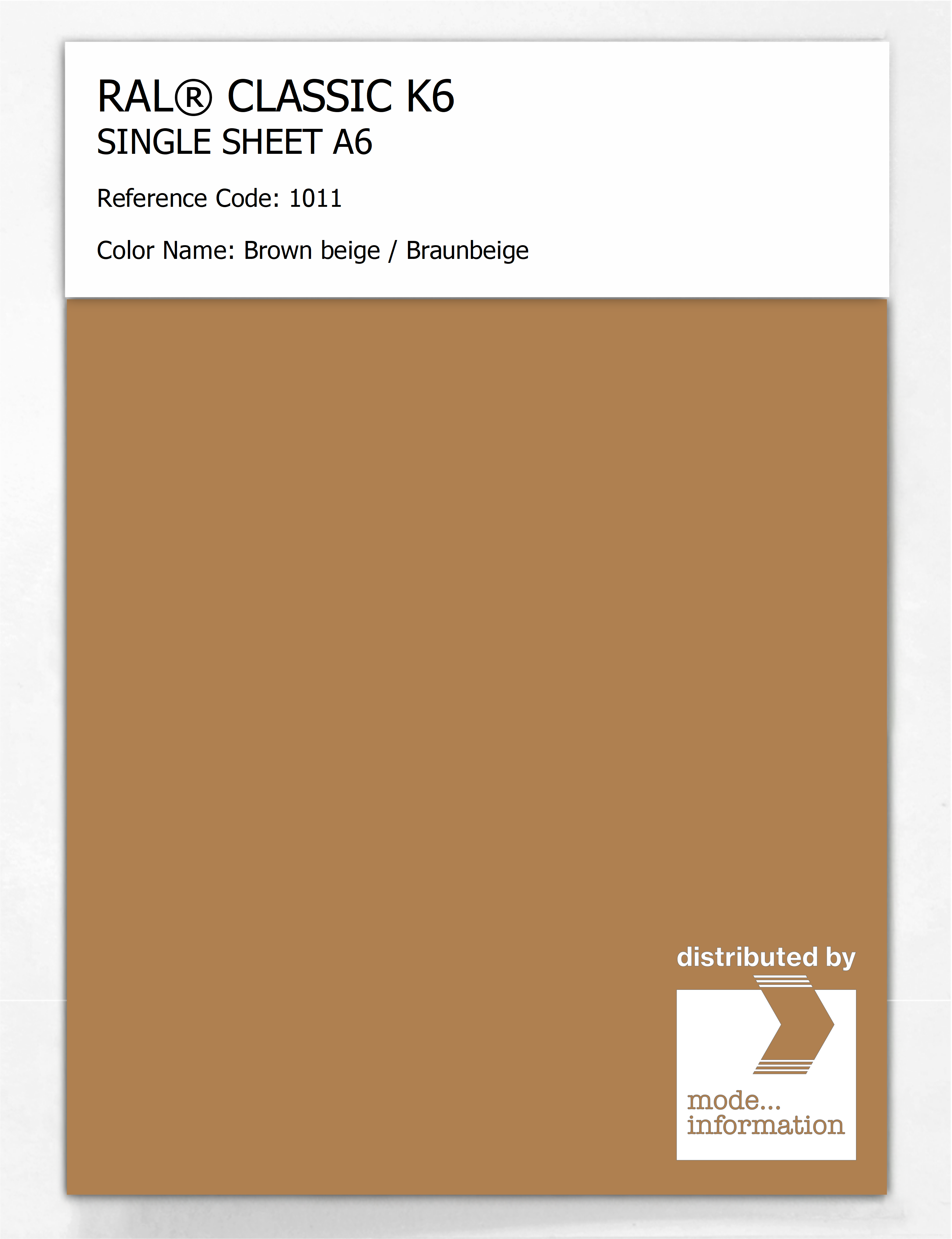 Product image 1 of the product “RAL® CLASSIC K6 SINGLE SHEET A6 1011 Brown beige / Braunbeige ”