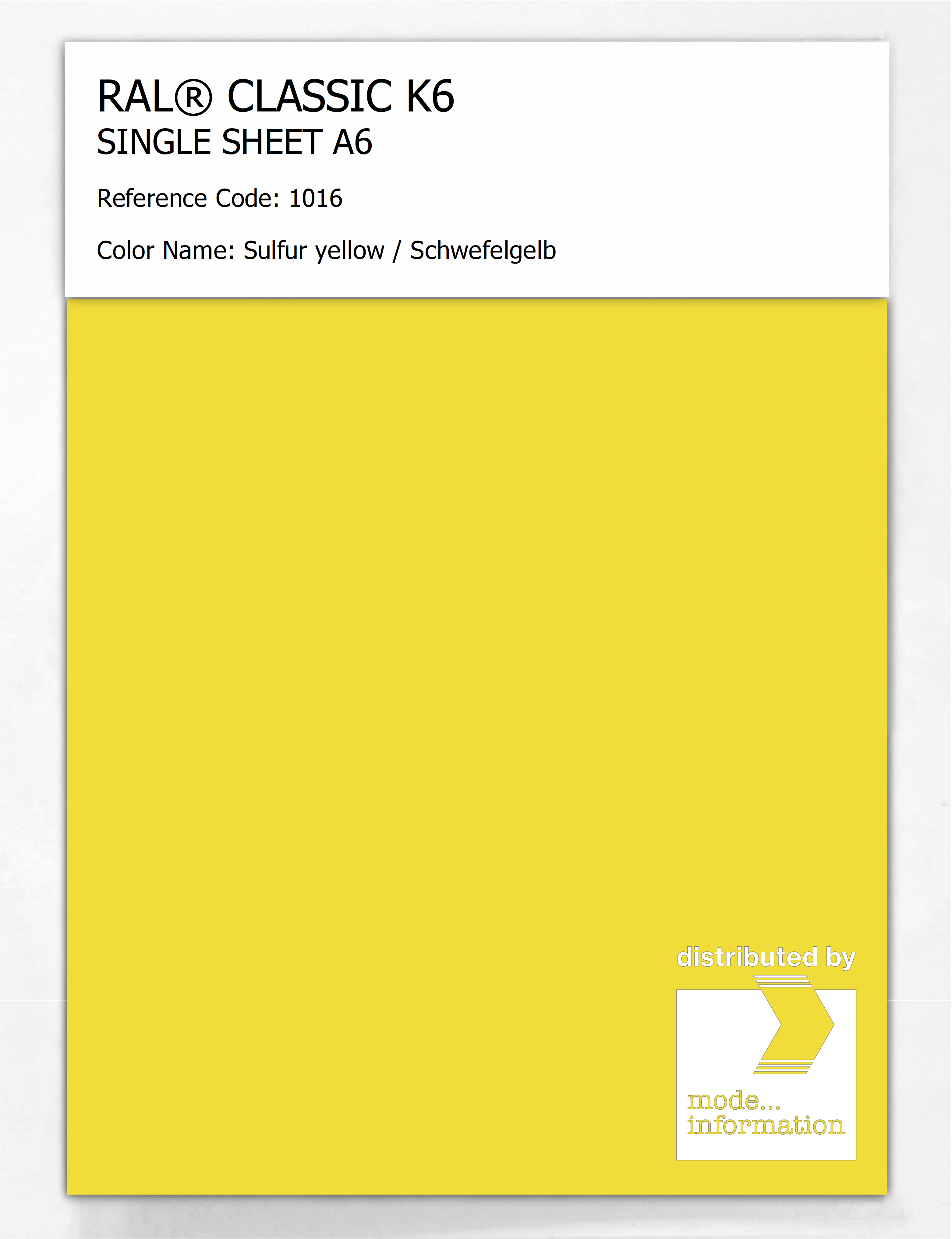 Artikelbild 1 des Artikels “RAL® CLASSIC K6 SINGLE SHEET A6 1016 Sulfur yellow / Schwefelgelb “