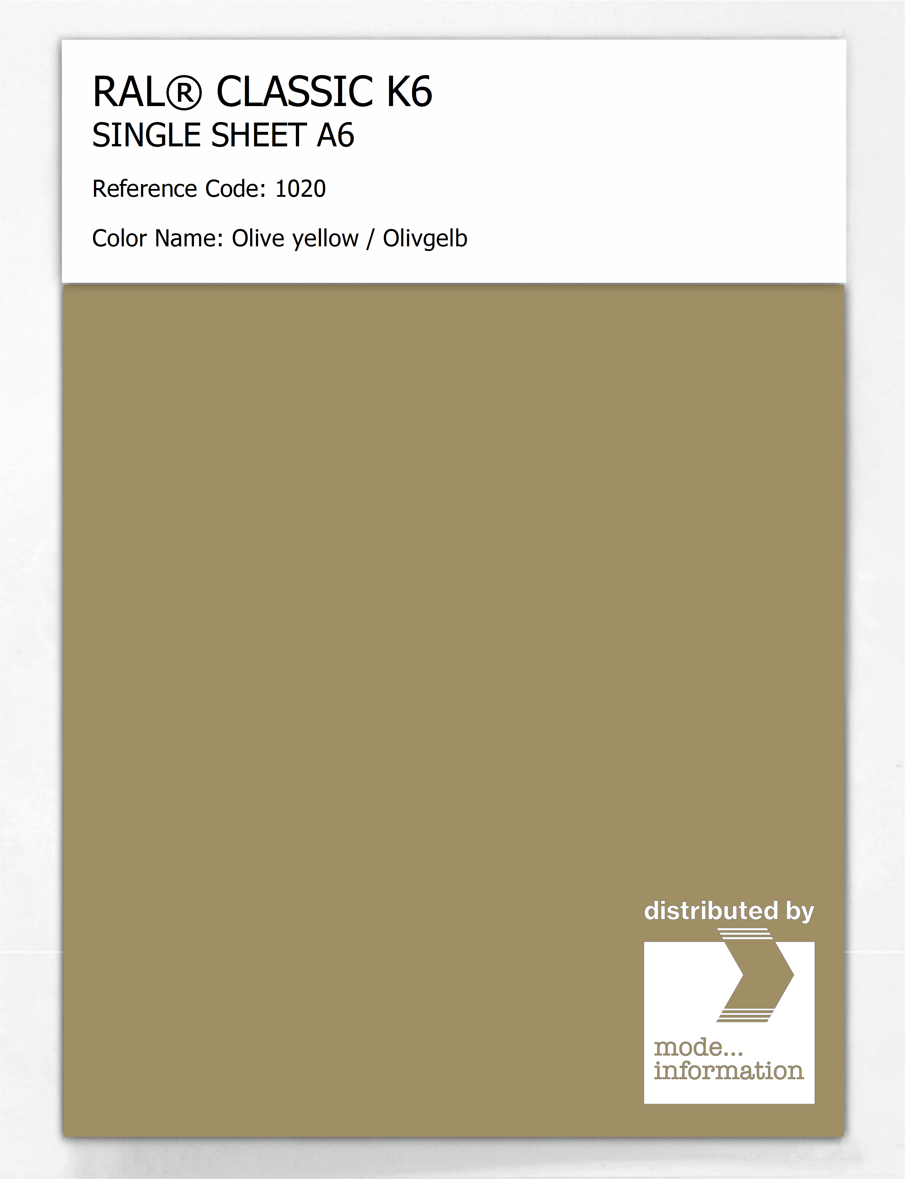 Artikelbild 1 des Artikels “RAL® CLASSIC K6 SINGLE SHEET A6 1020 Olive yellow / Olivgelb “