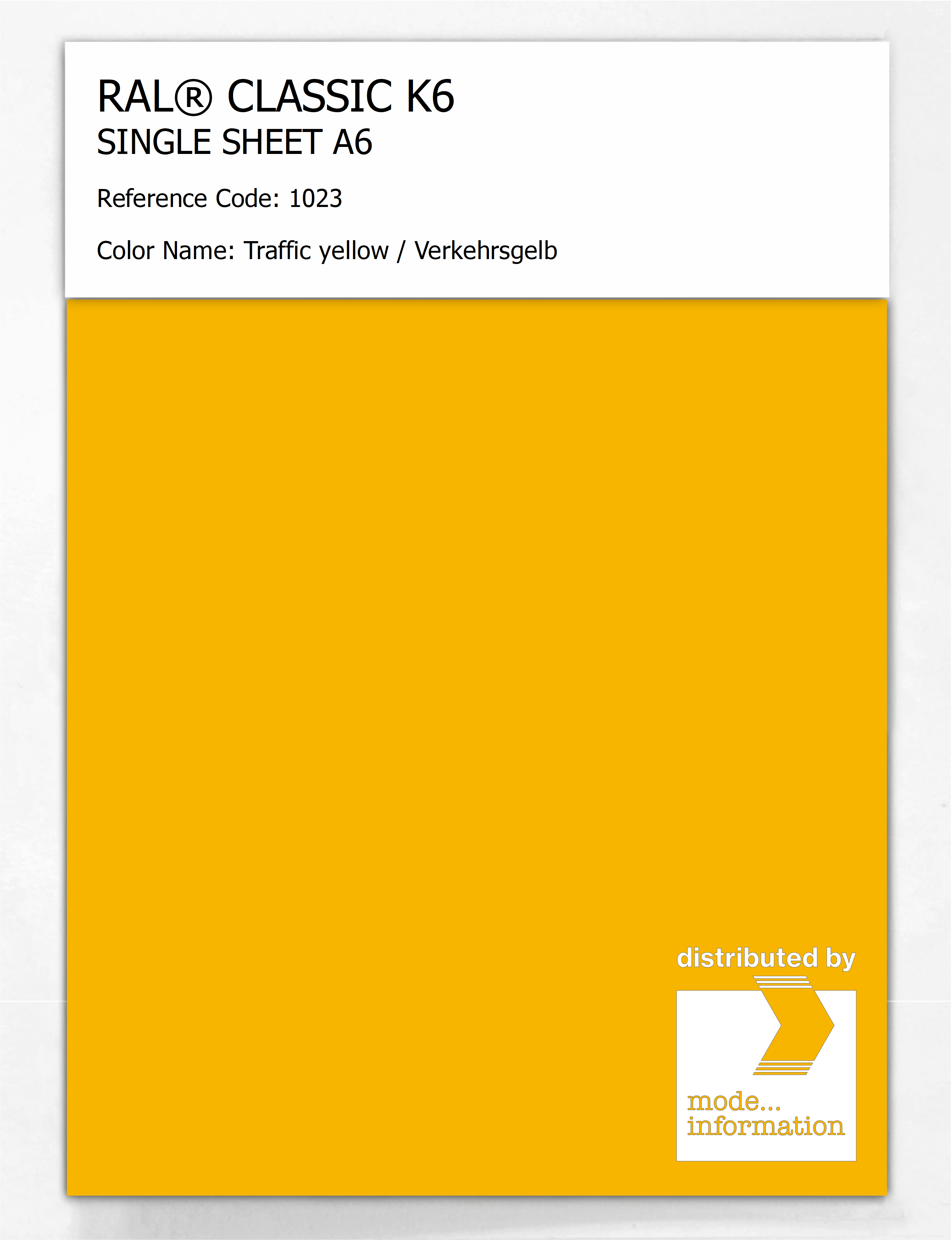 Artikelbild 1 des Artikels “RAL® CLASSIC K6 SINGLE SHEET A6 1023 Traffic yellow / Verkehrsgelb “