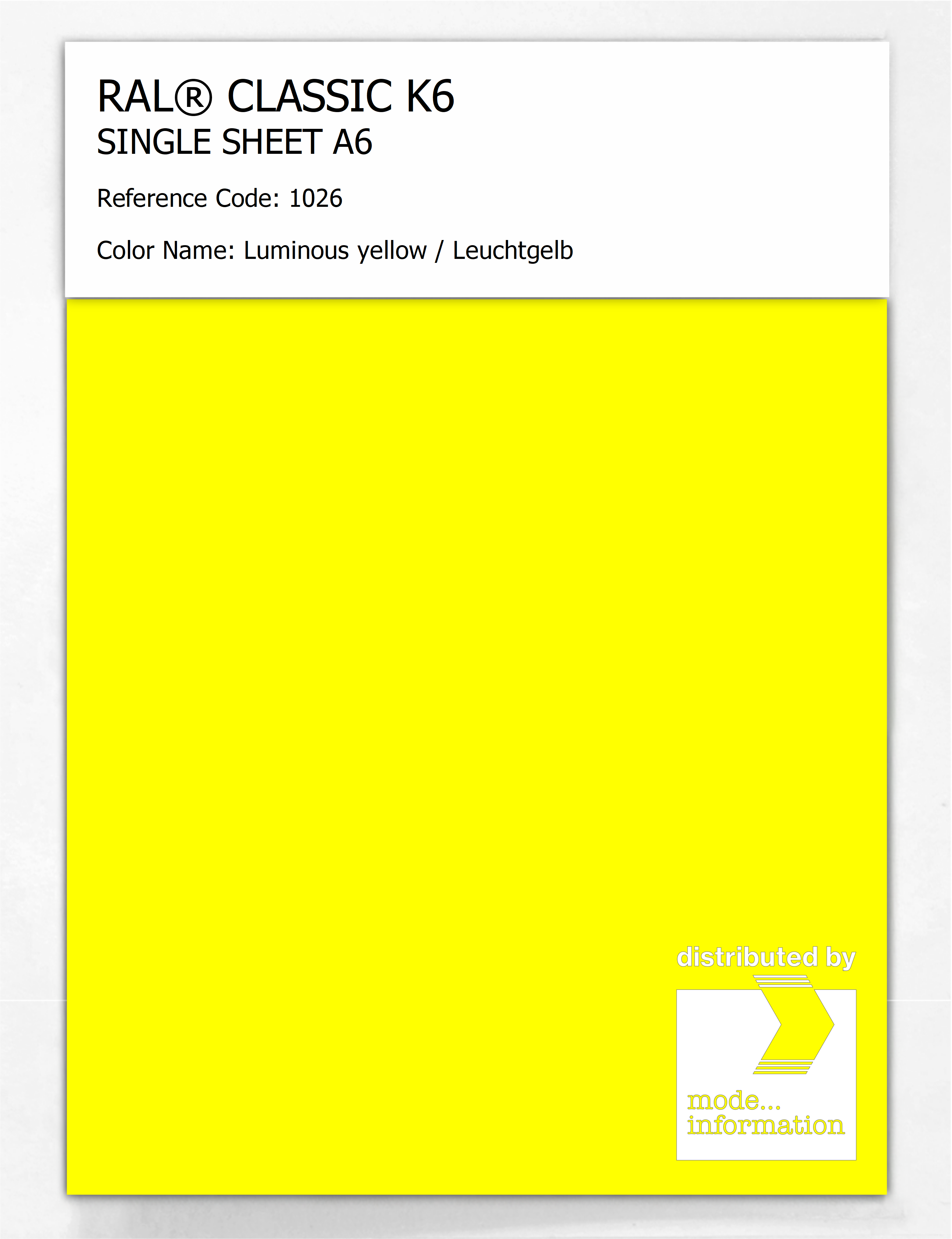 Artikelbild 1 des Artikels “RAL® CLASSIC K6 SINGLE SHEET A6 1026 Luminous yellow / Leuchtgelb “