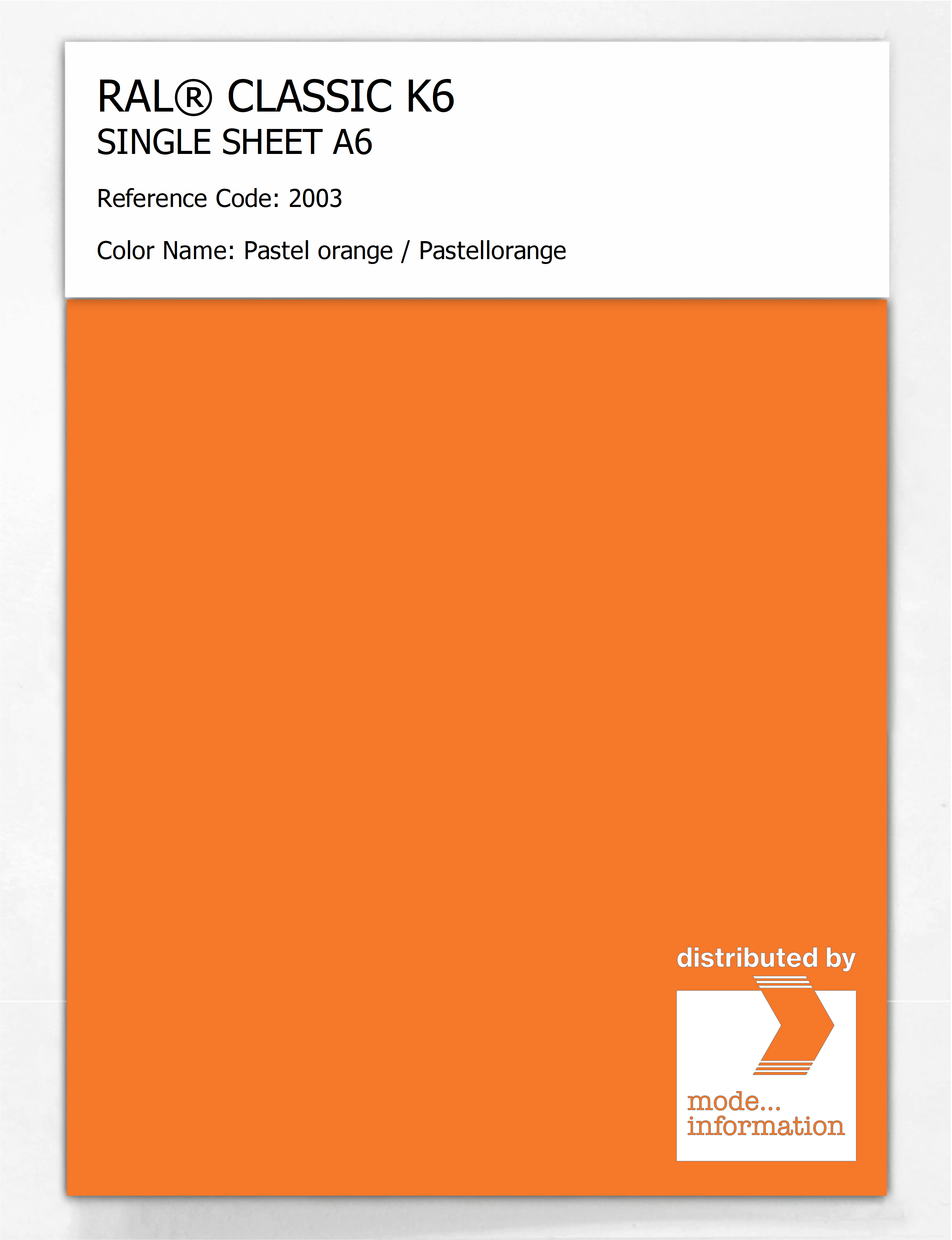 Artikelbild 1 des Artikels “RAL® CLASSIC K6 SINGLE SHEET A6 2003 Pastel orange / Pastellorange “