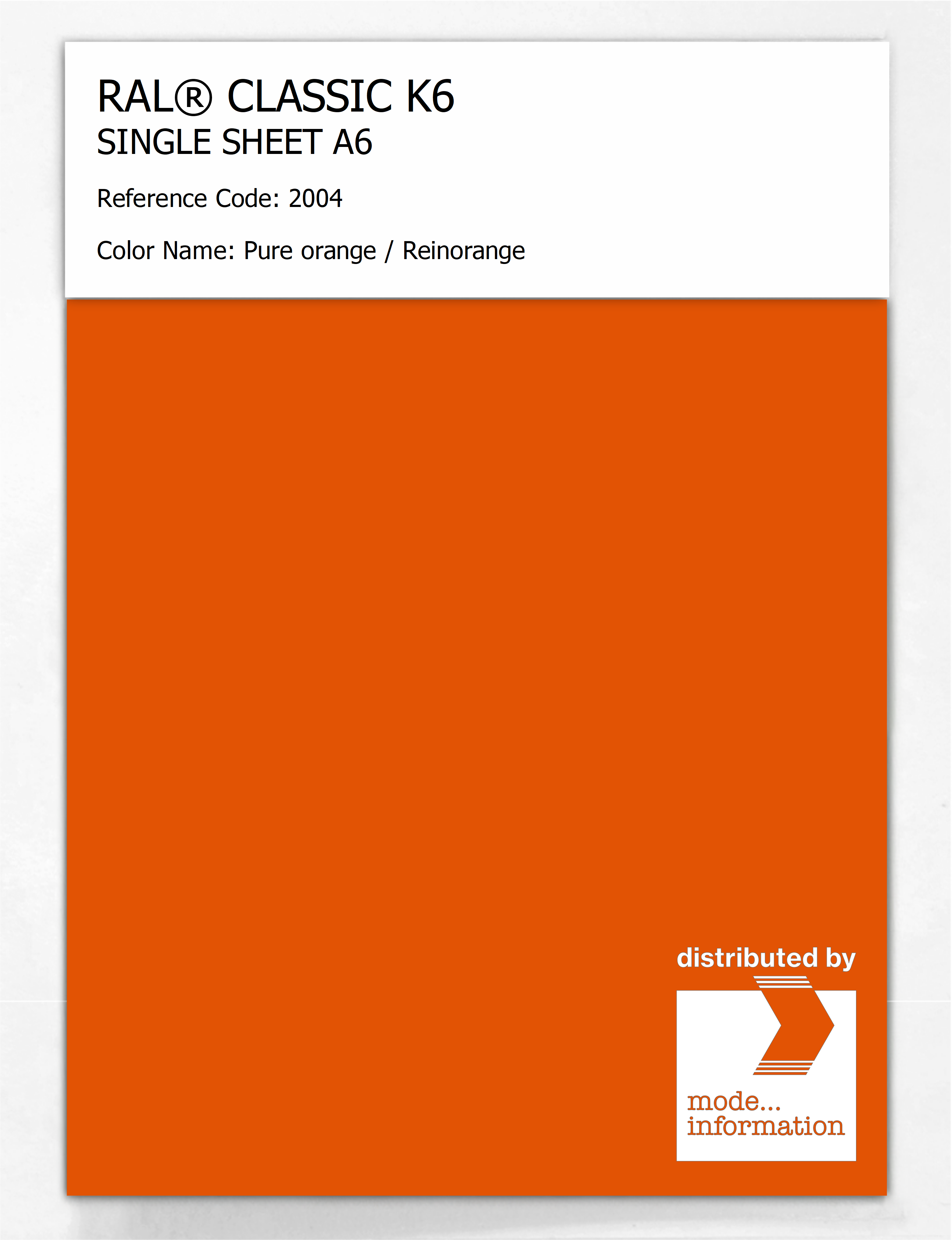 Artikelbild 1 des Artikels “RAL® CLASSIC K6 SINGLE SHEET A6 2004 Pure orange / Reinorange “
