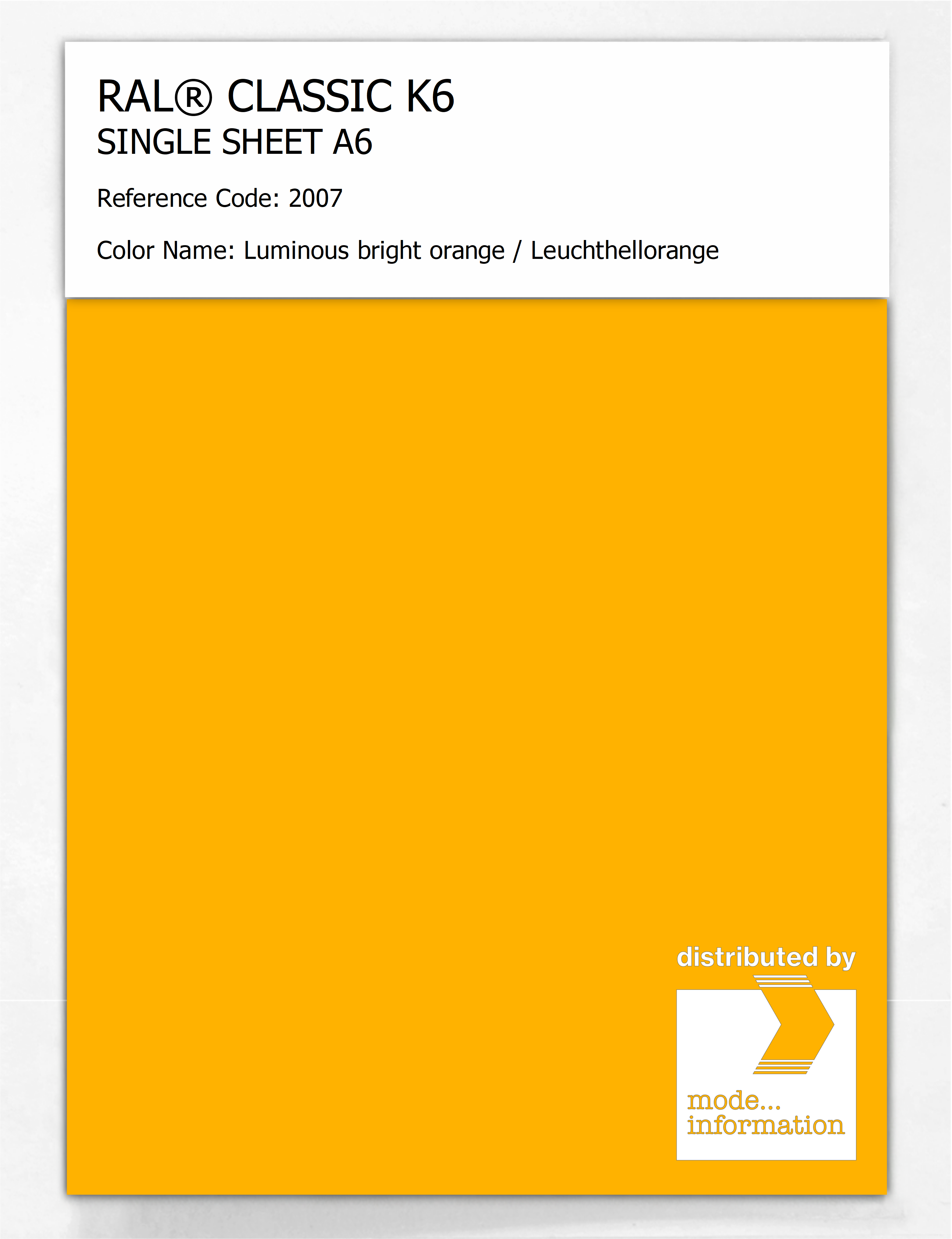 Artikelbild 1 des Artikels “RAL® CLASSIC K6 SINGLE SHEET A6 2007 Luminous bright orange / Leuchthellorange “