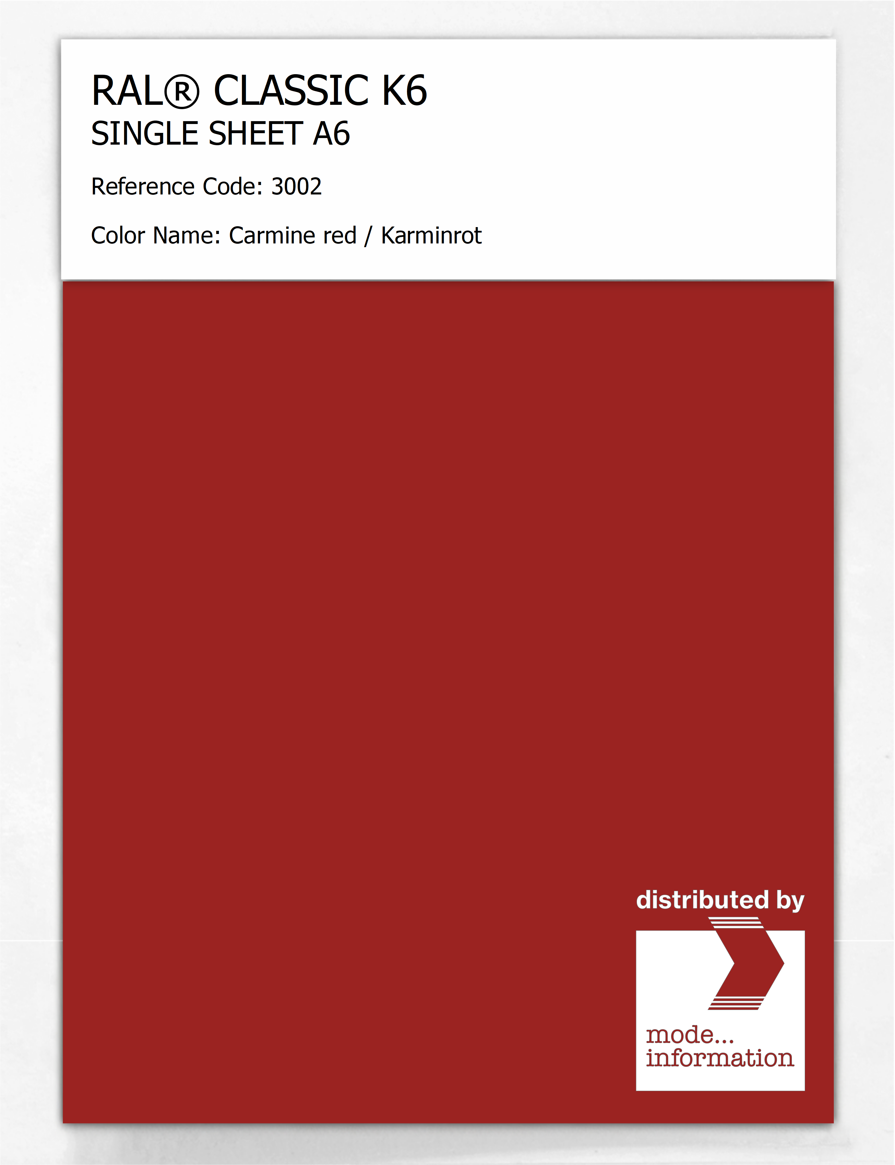 Artikelbild 1 des Artikels “RAL® CLASSIC K6 SINGLE SHEET A6 3002 Carmine red / Karminrot “