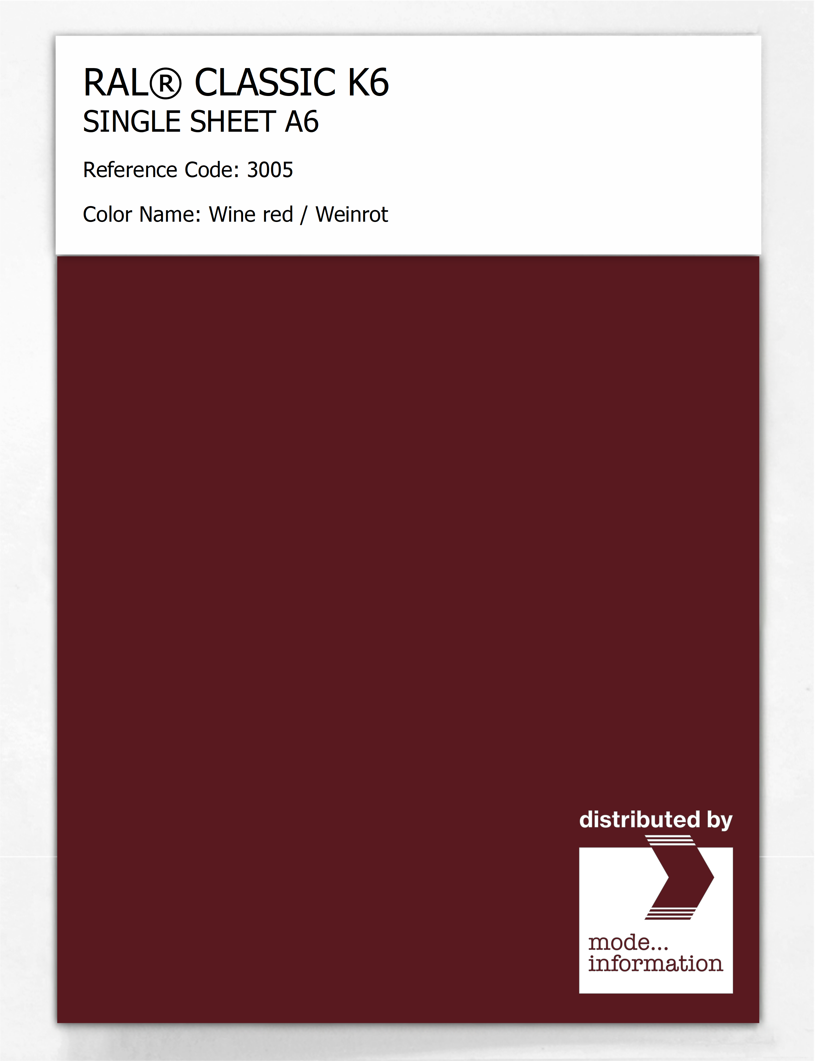 Artikelbild 1 des Artikels “RAL® CLASSIC K6 SINGLE SHEET A6 3005 Wine red / Weinrot “