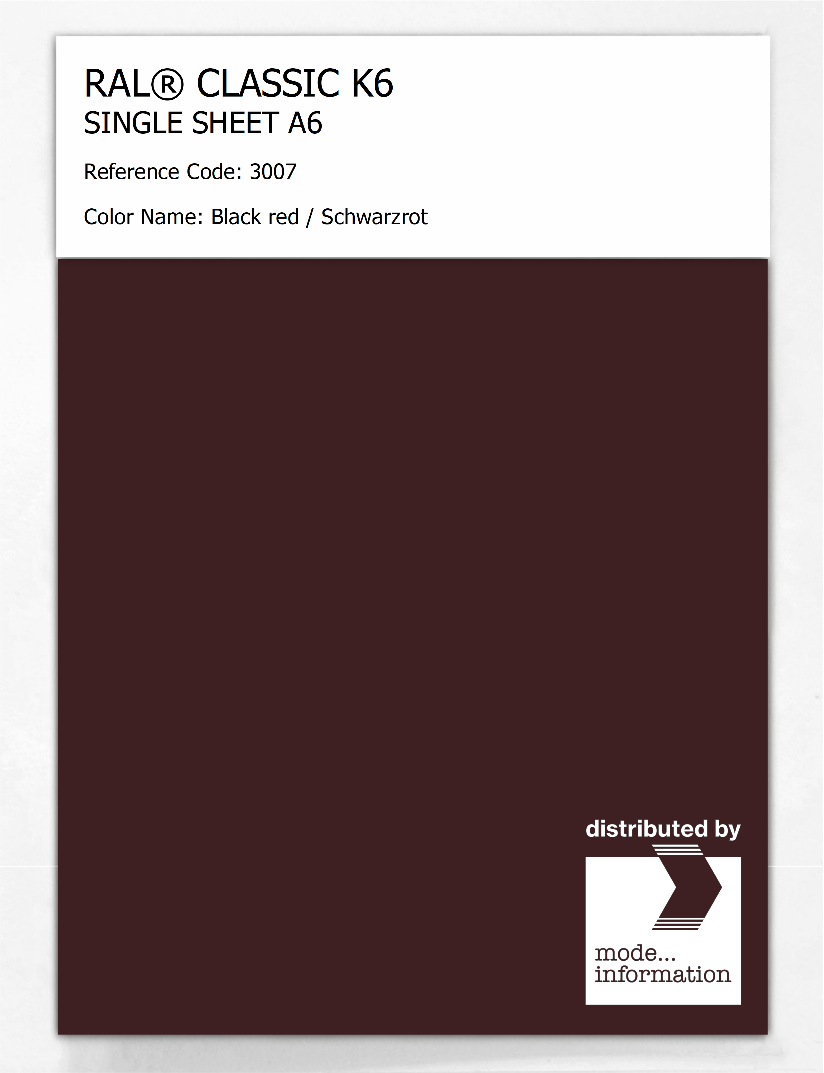 Product image 1 of the product “RAL® CLASSIC K6 SINGLE SHEET A6 3007 Black red / Schwarzrot ”