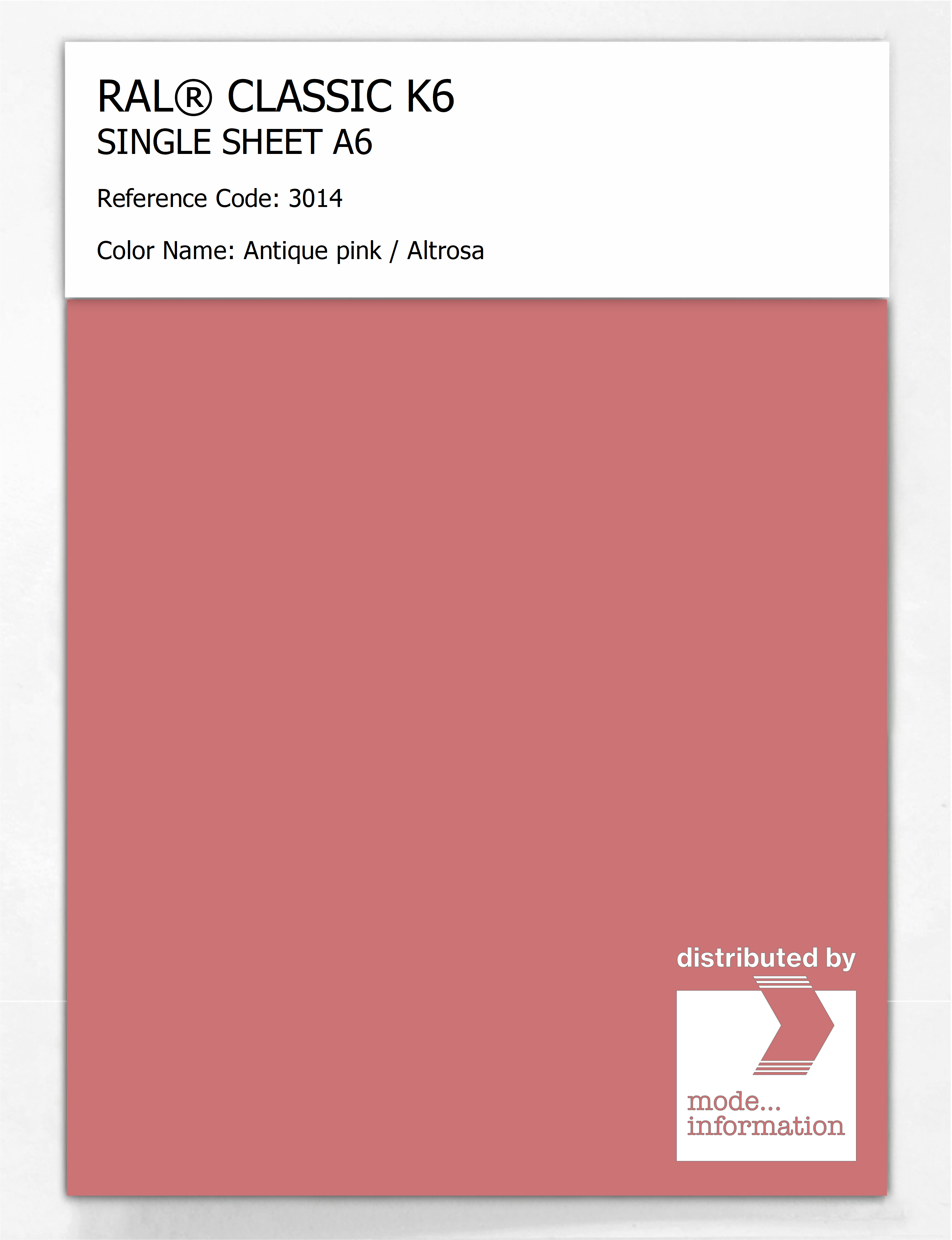 Product image 1 of the product “RAL® CLASSIC K6 SINGLE SHEET A6 3014 Antique pink / Altrosa ”