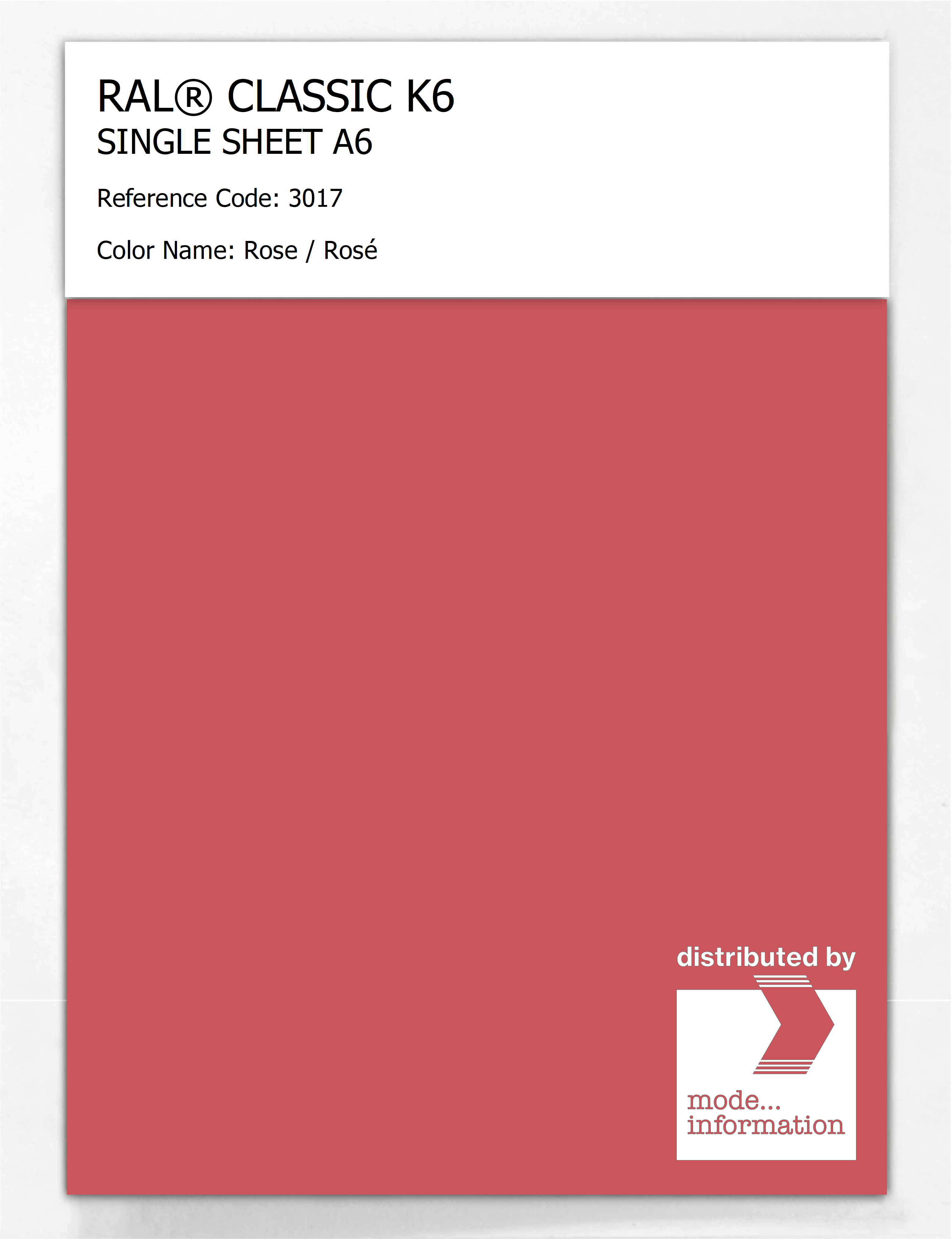 Product image 1 of the product “RAL® CLASSIC K6 SINGLE SHEET A6 3017 Rose / Rosé ”