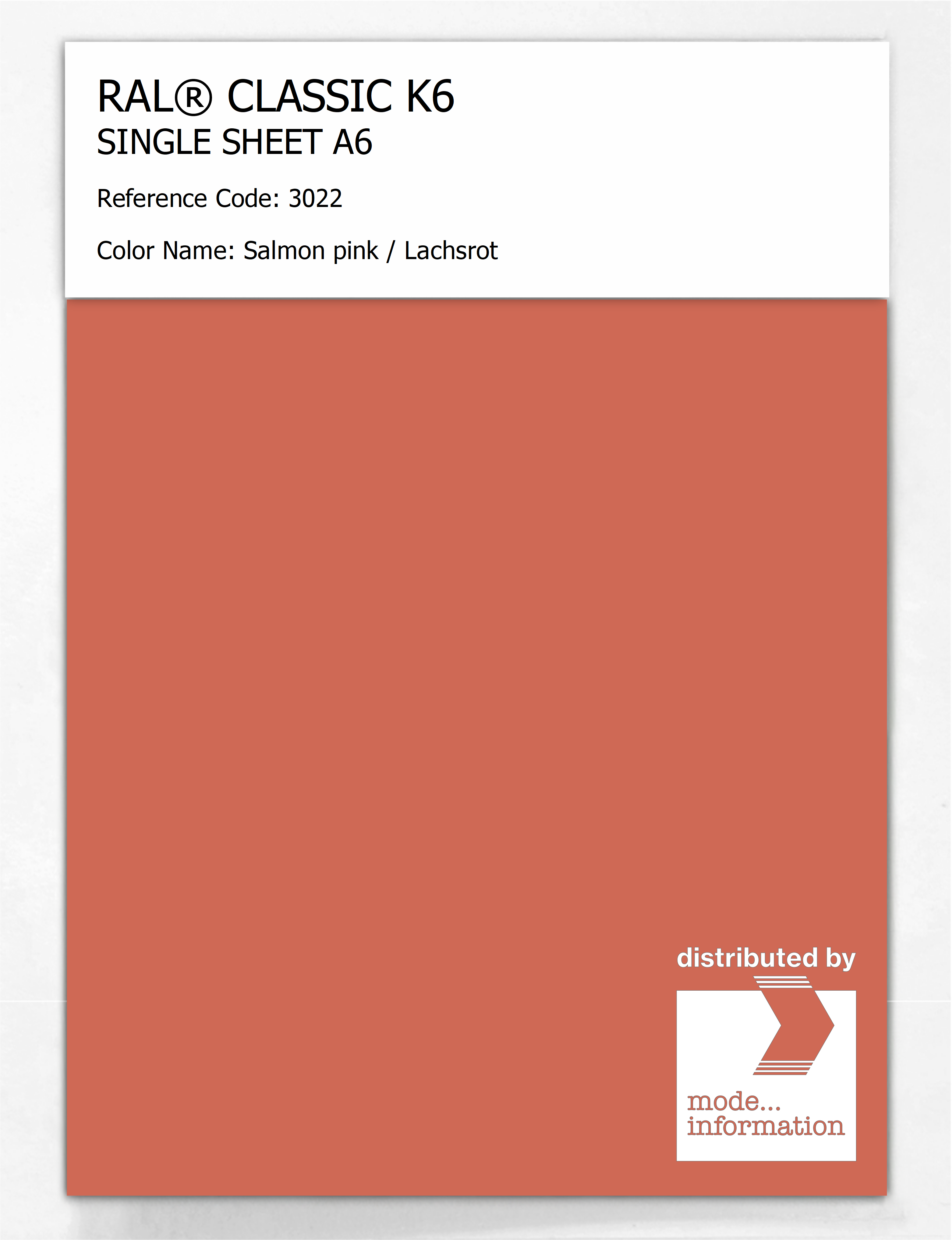 Artikelbild 1 des Artikels “RAL® CLASSIC K6 SINGLE SHEET A6 3022 Salmon pink / Lachsrot “