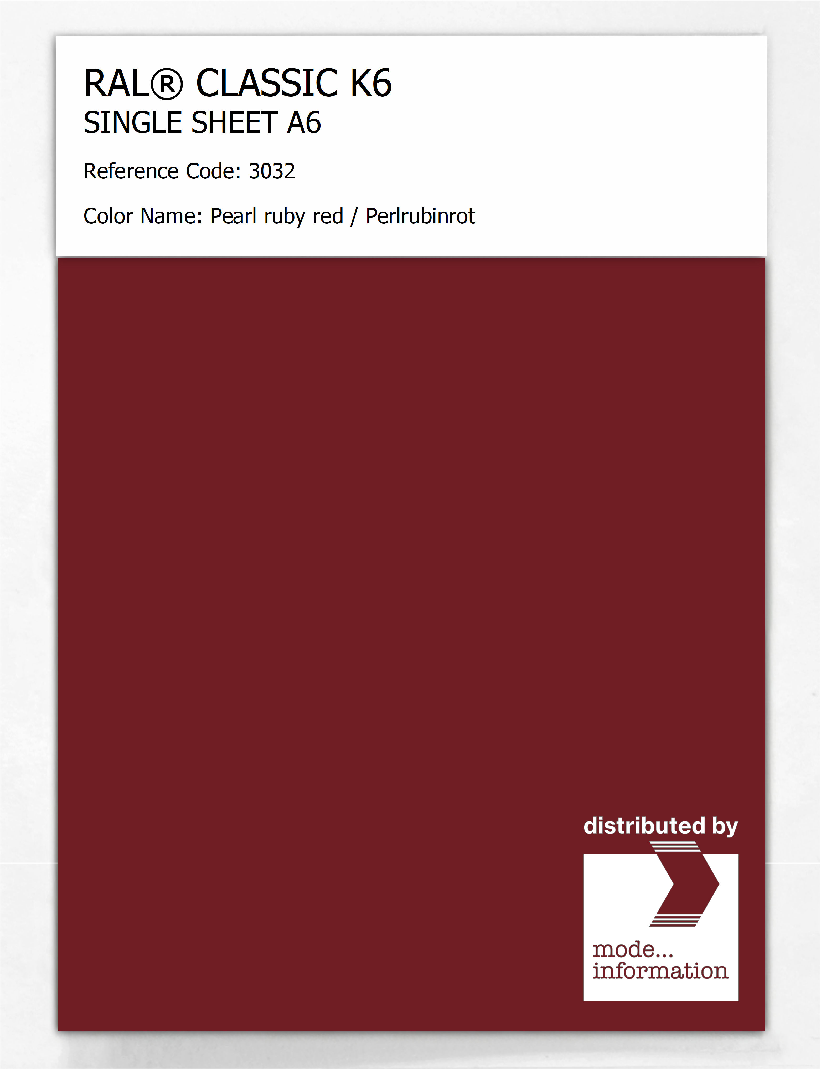Artikelbild 1 des Artikels “RAL® CLASSIC K6 SINGLE SHEET A6 3032 Pearl ruby red / Perlrubinrot “