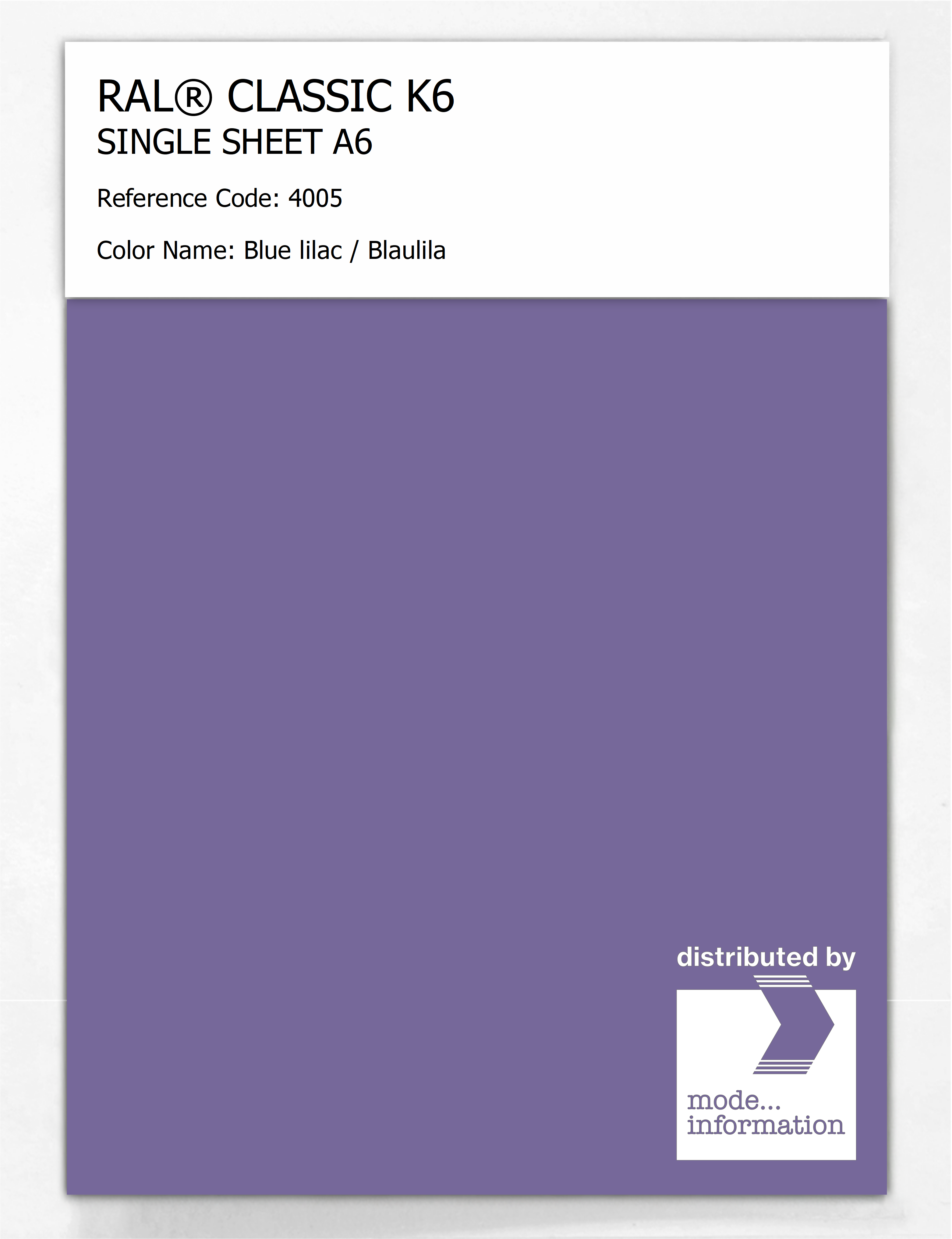 Artikelbild 1 des Artikels “RAL® CLASSIC K6 SINGLE SHEET A6 4005 Blue lilac / Blaulila “