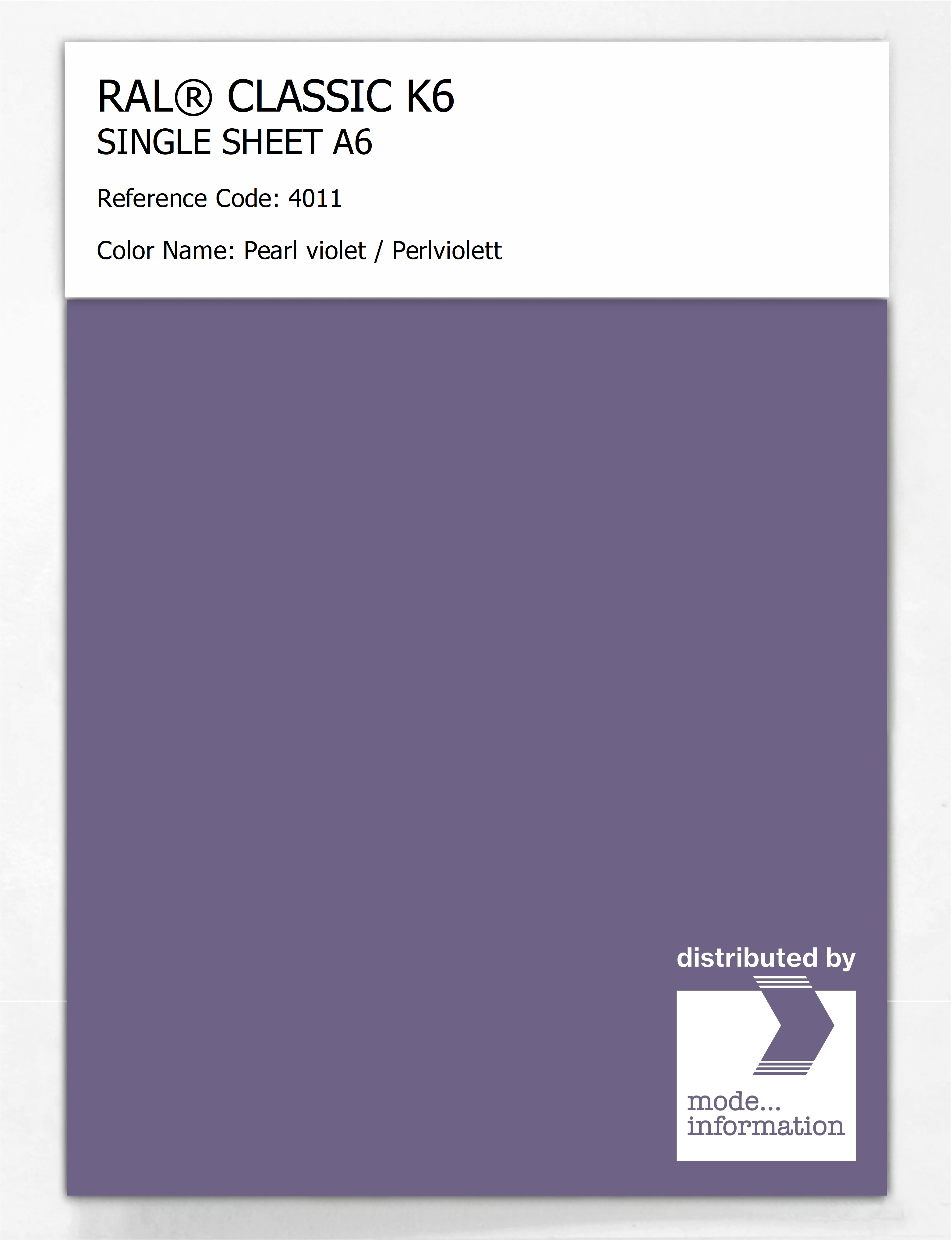 Artikelbild 1 des Artikels “RAL® CLASSIC K6 SINGLE SHEET A6 4011 Pearl violet / Perlviolett “