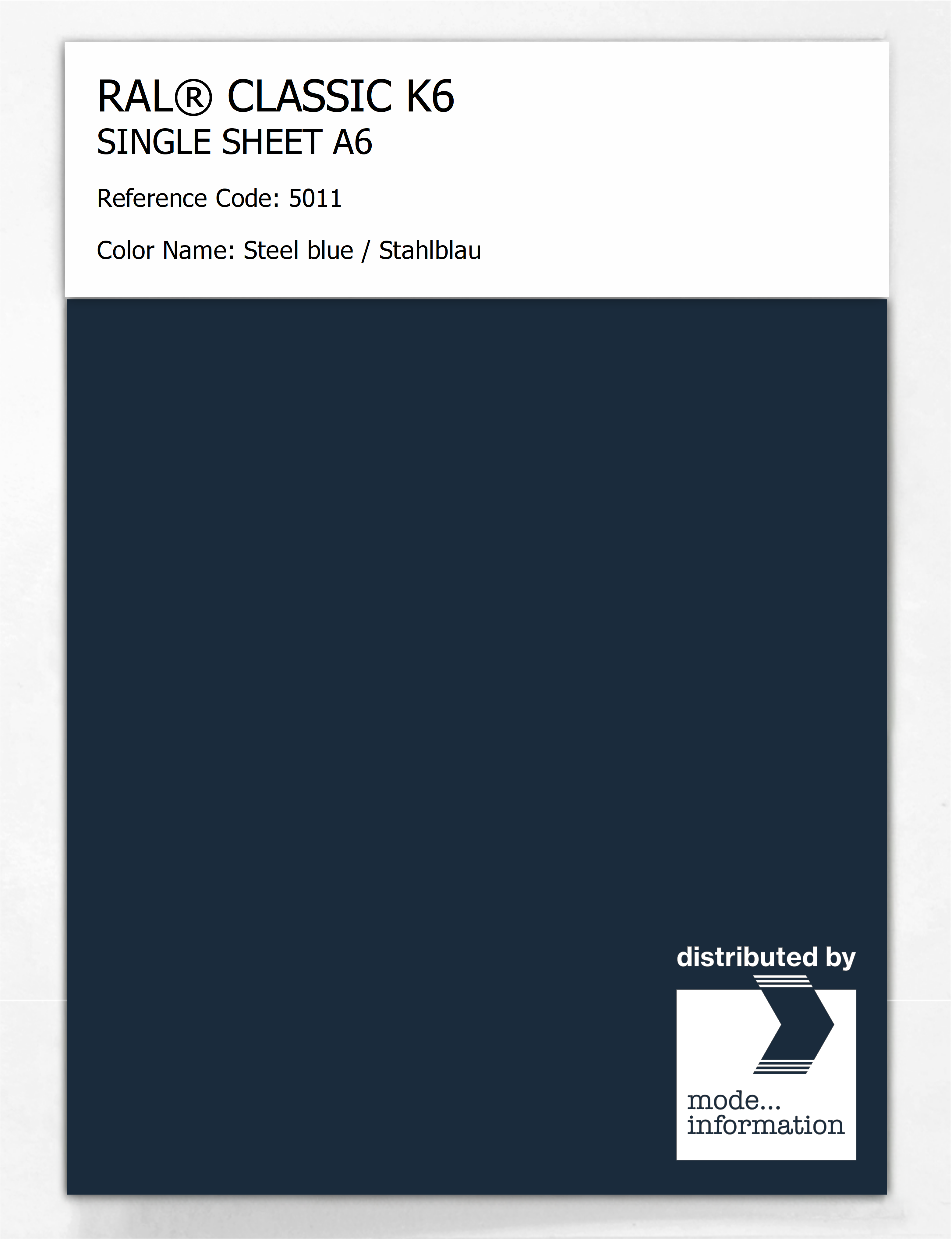 Product image 1 of the product “RAL® CLASSIC K6 SINGLE SHEET A6 5011 Steel blue / Stahlblau ”