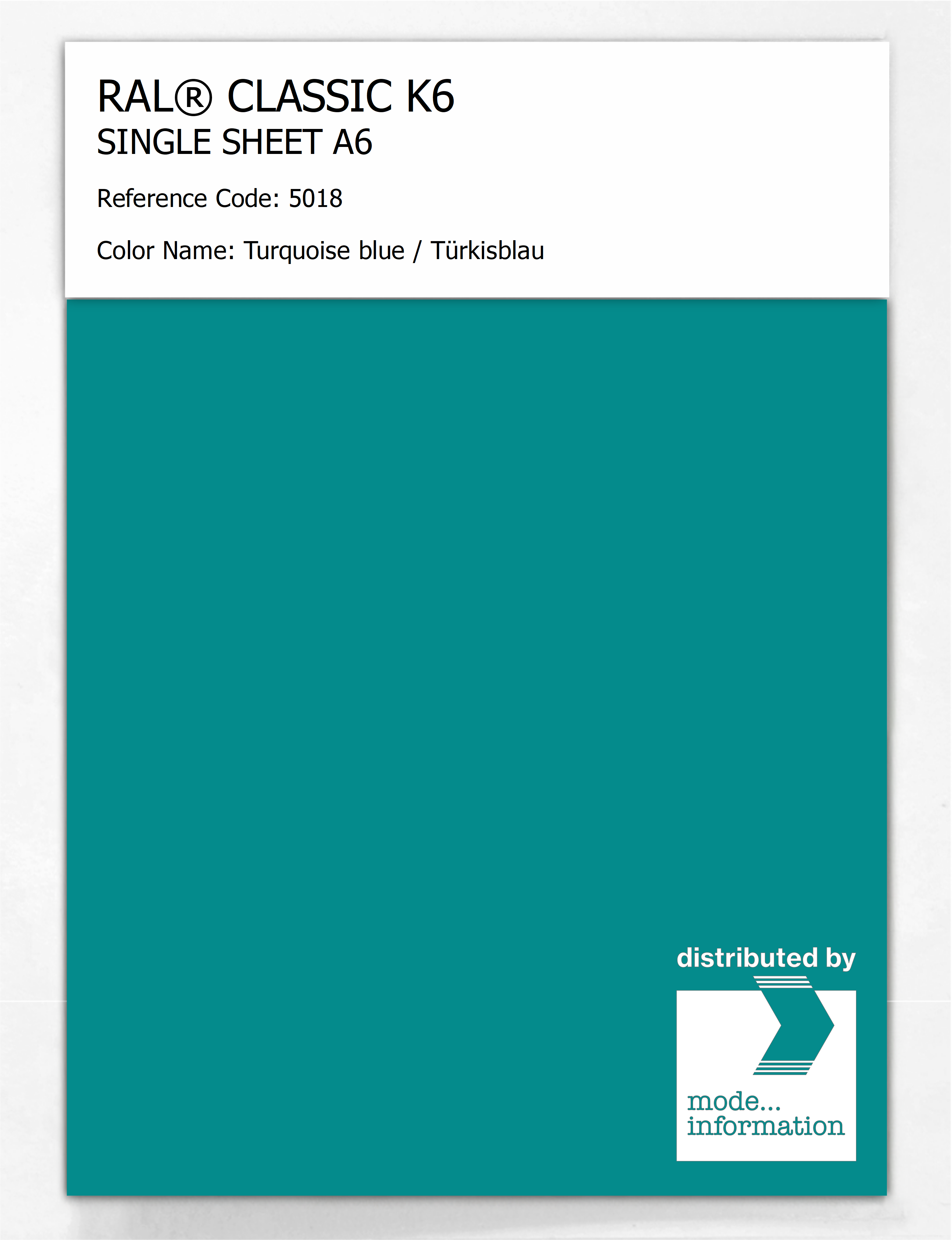 Product image 1 of the product “RAL® CLASSIC K6 SINGLE SHEET A6 5018 Turquoise blue / Türkisblau ”