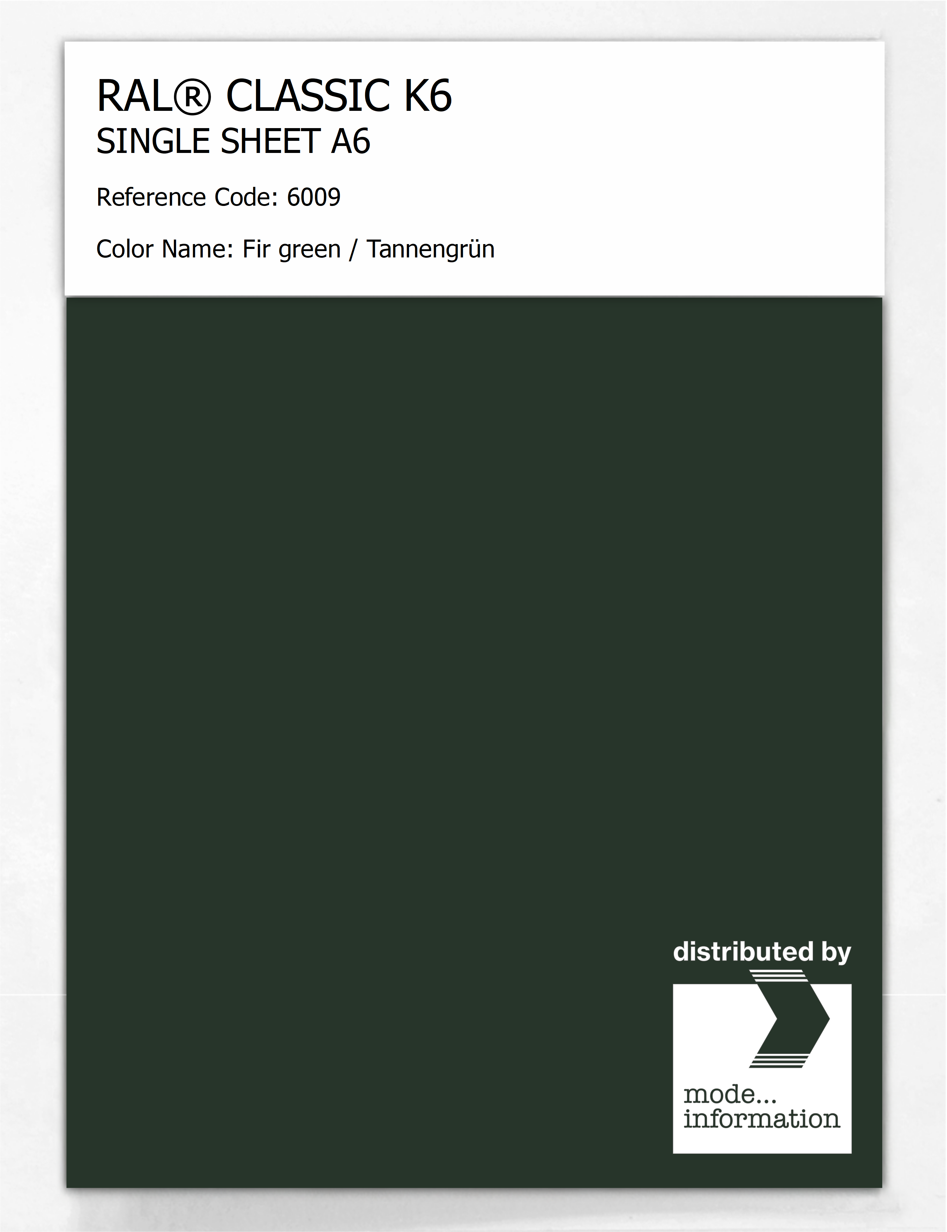 Artikelbild 1 des Artikels “RAL® CLASSIC K6 SINGLE SHEET A6 6009 Fir green / Tannengrün “