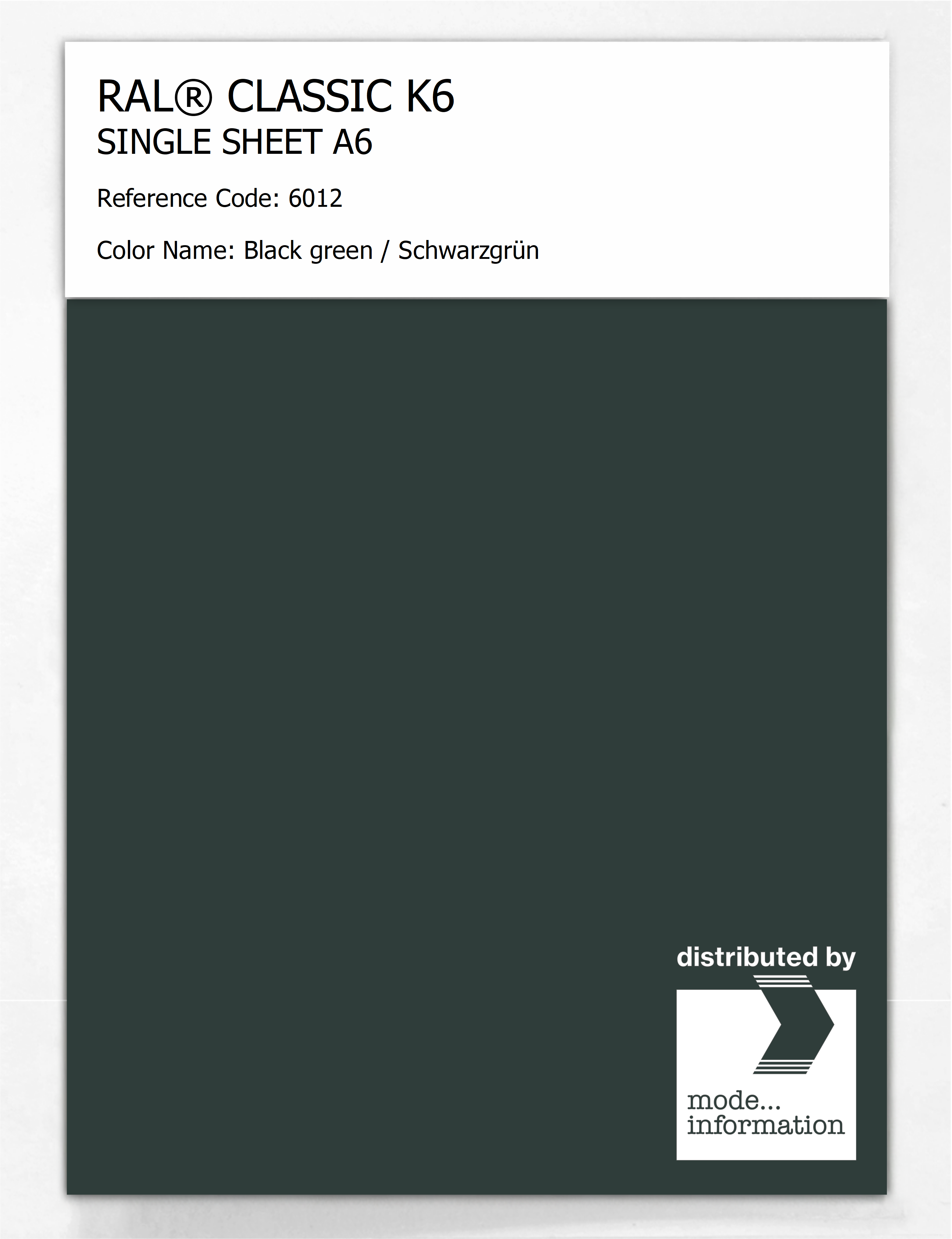 Artikelbild 1 des Artikels “RAL® CLASSIC K6 SINGLE SHEET A6 6012 Black green / Schwarzgrün “