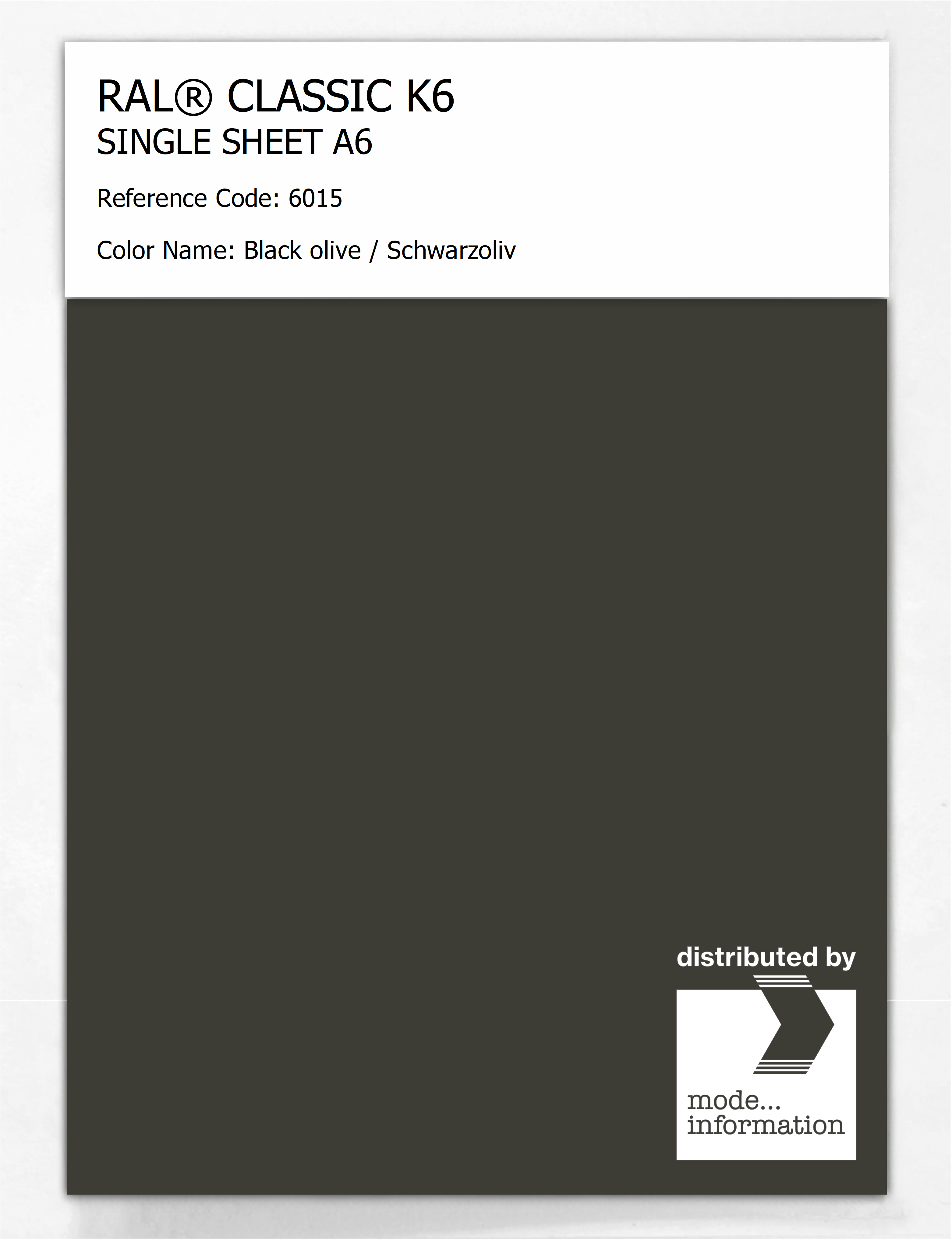 Product image 1 of the product “RAL® CLASSIC K6 SINGLE SHEET A6 6015 Black olive / Schwarzoliv ”