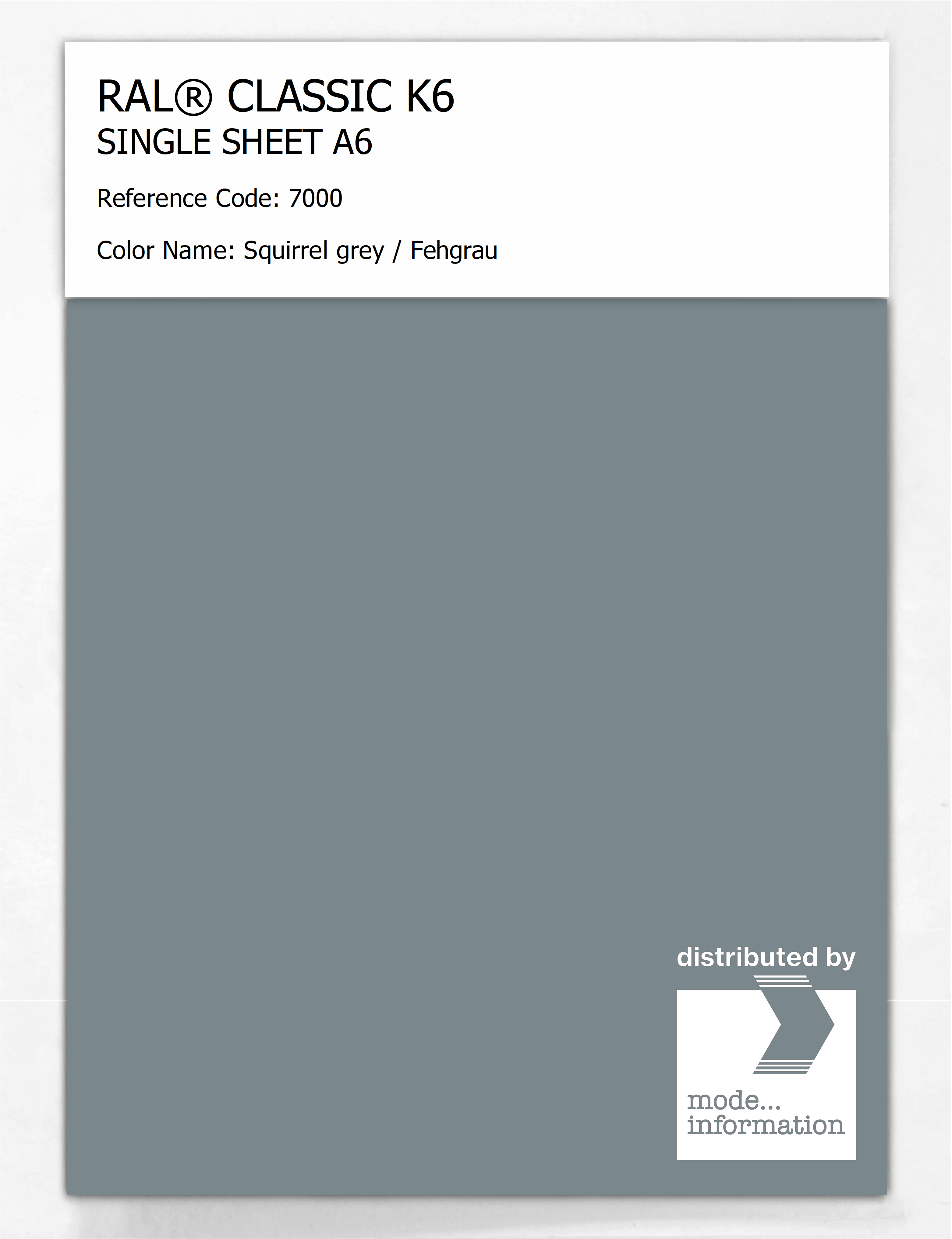 Artikelbild 1 des Artikels “RAL® CLASSIC K6 SINGLE SHEET A6 7000 Squirrel grey / Fehgrau “