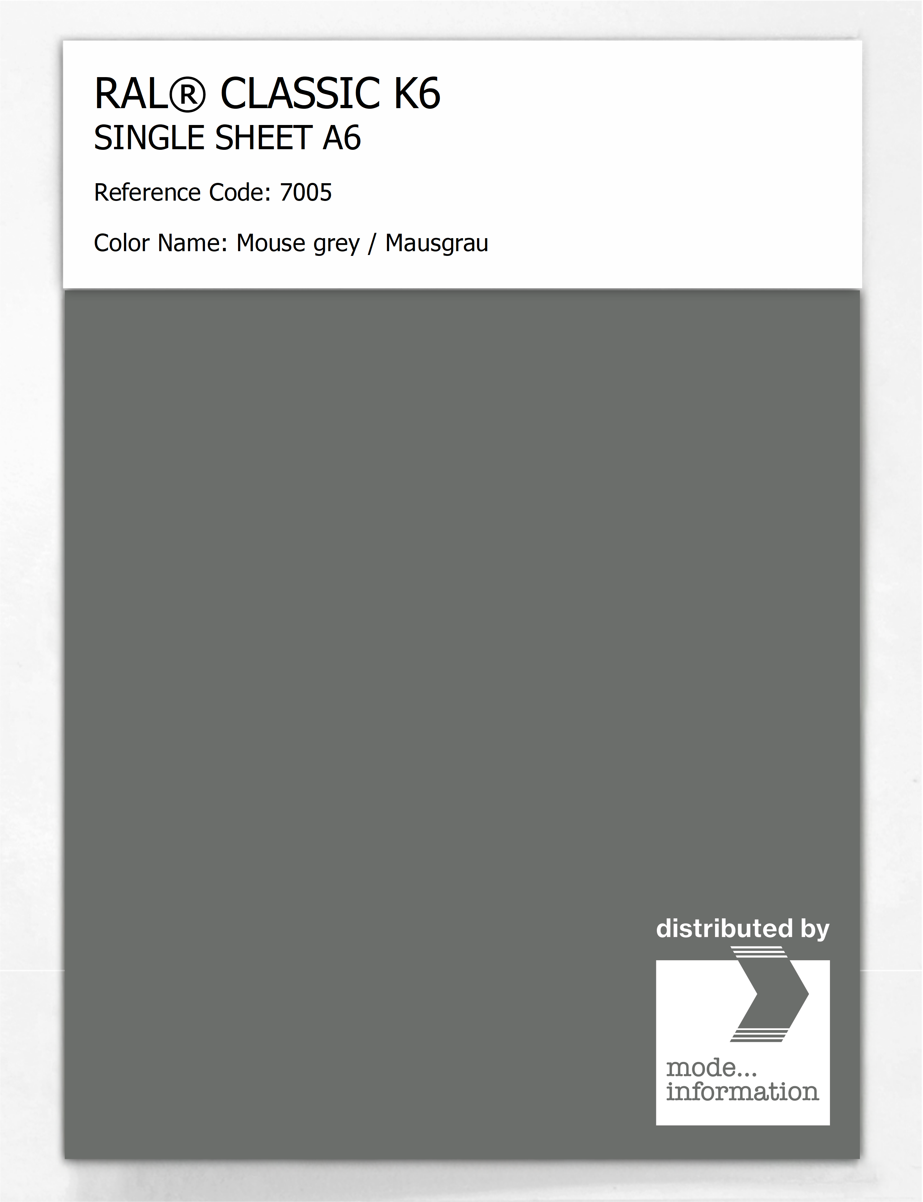 Artikelbild 1 des Artikels “RAL® CLASSIC K6 SINGLE SHEET A6 7005 Mouse grey / Mausgrau “