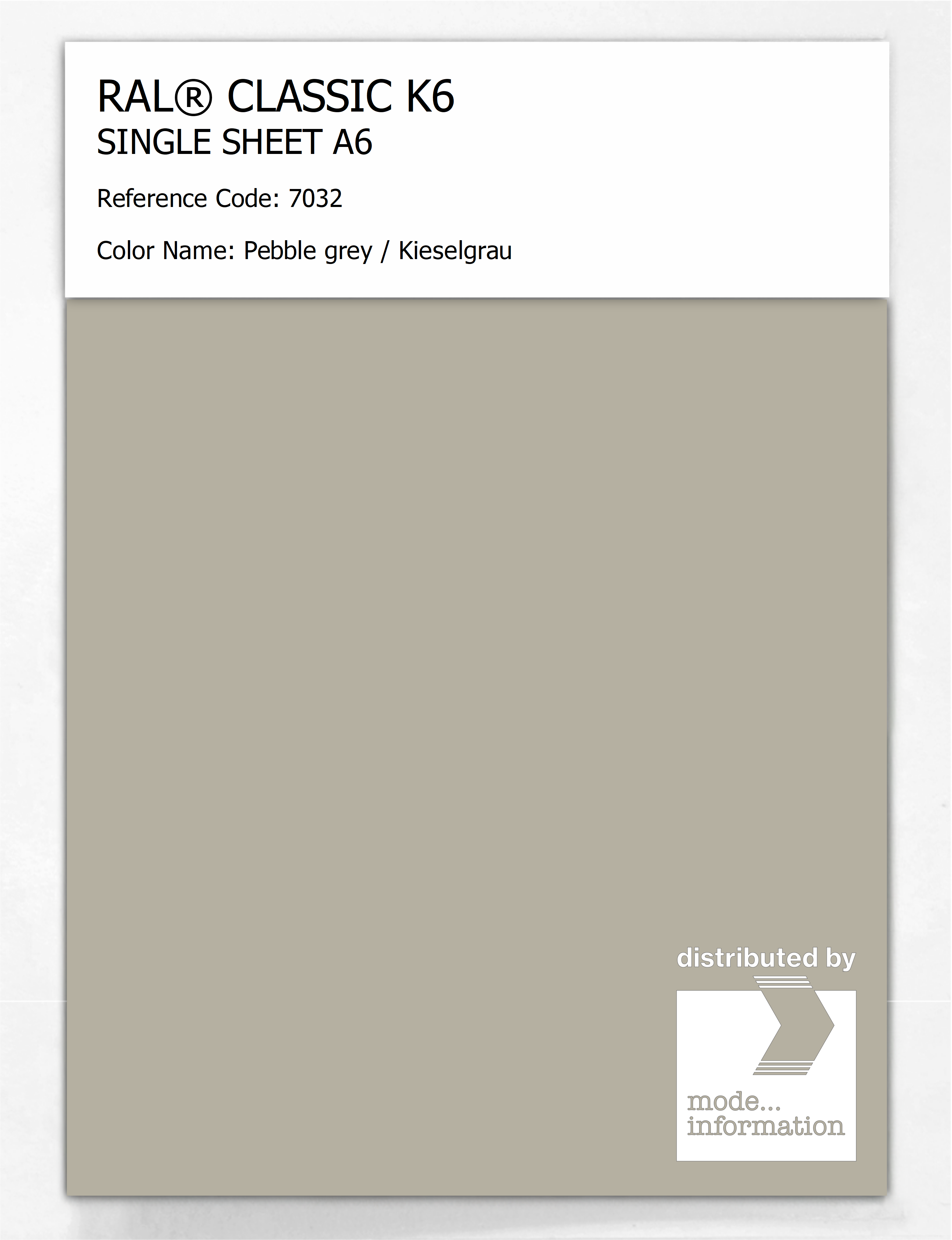 Product image 1 of the product “RAL® CLASSIC K6 SINGLE SHEET A6 7032 Pebble grey / Kieselgrau ”