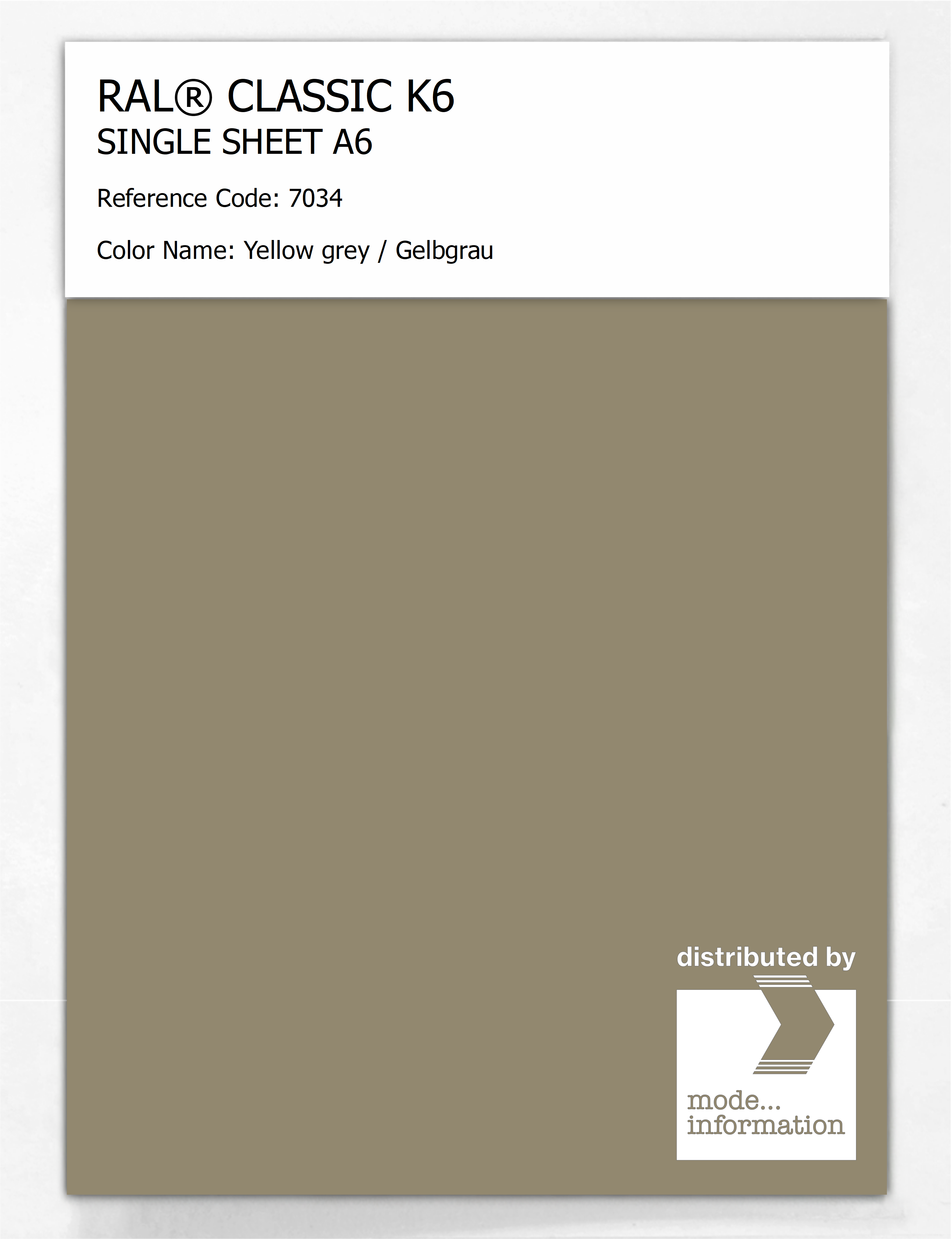 Artikelbild 1 des Artikels “RAL® CLASSIC K6 SINGLE SHEET A6 7034 Yellow grey / Gelbgrau “